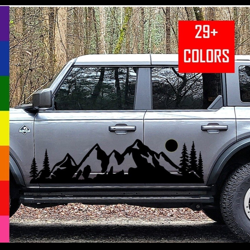 Mountains and Trees Vinyl Decal For Car, RV, Camper, Trailer, Van, and Truck