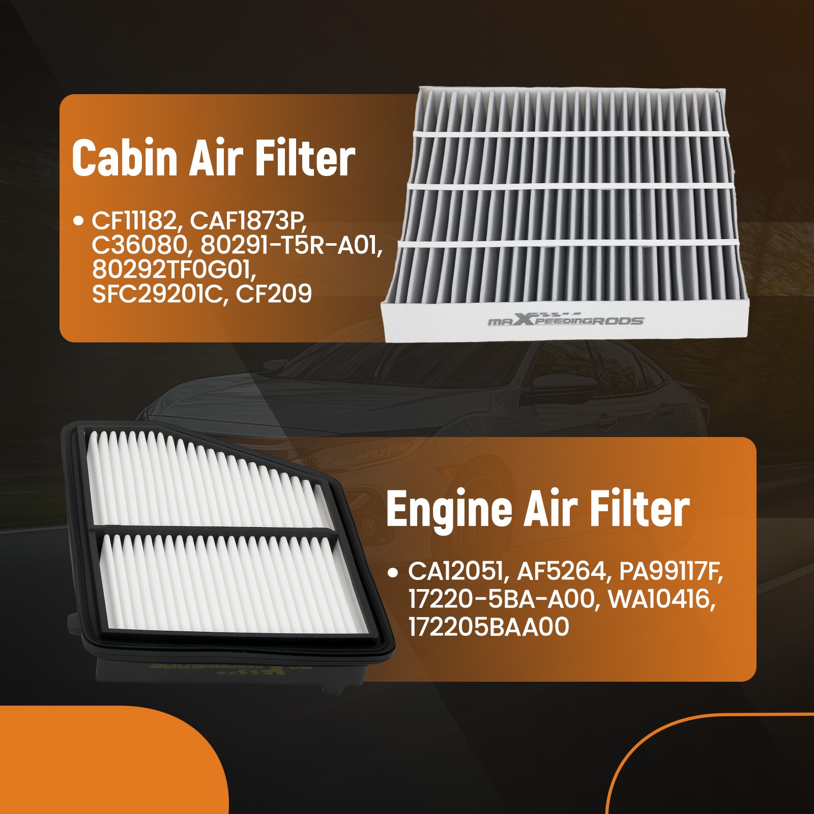 Engine & Cabin Air Filter Set for Honda Civic 2016-2026 17220-5BA-A00 CA12051