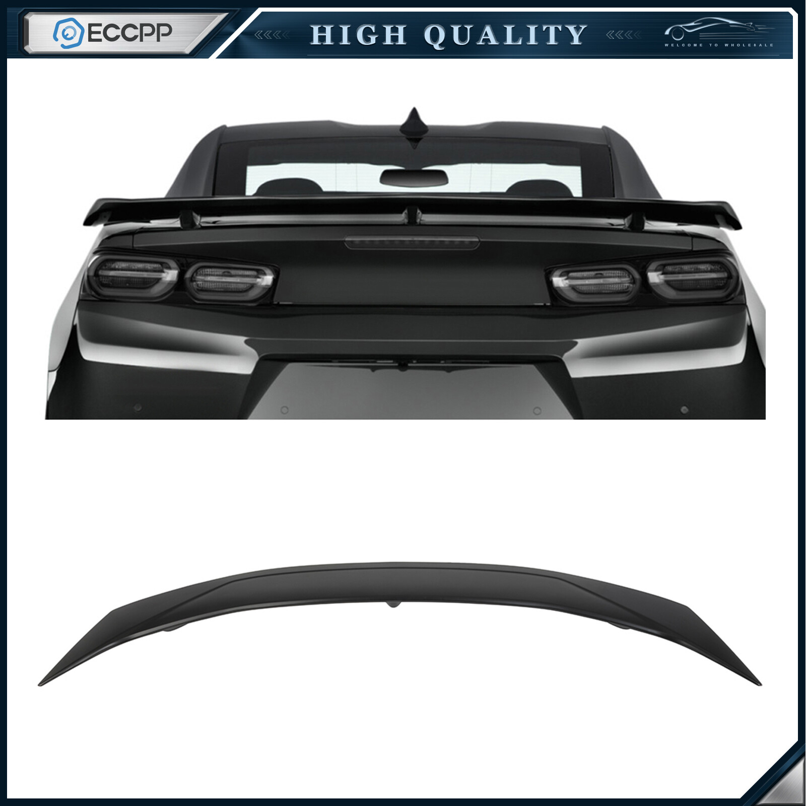 For 2016-2024 Chevy Camaro RS SS ZL1 3-POST ABS Rear Trunk Spoiler Matte Black