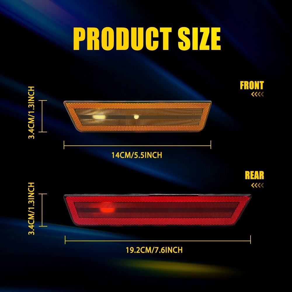 2/3Set Smoke Side Marker Light for 08-14 Dodge Challenger Front Amber Rear Red