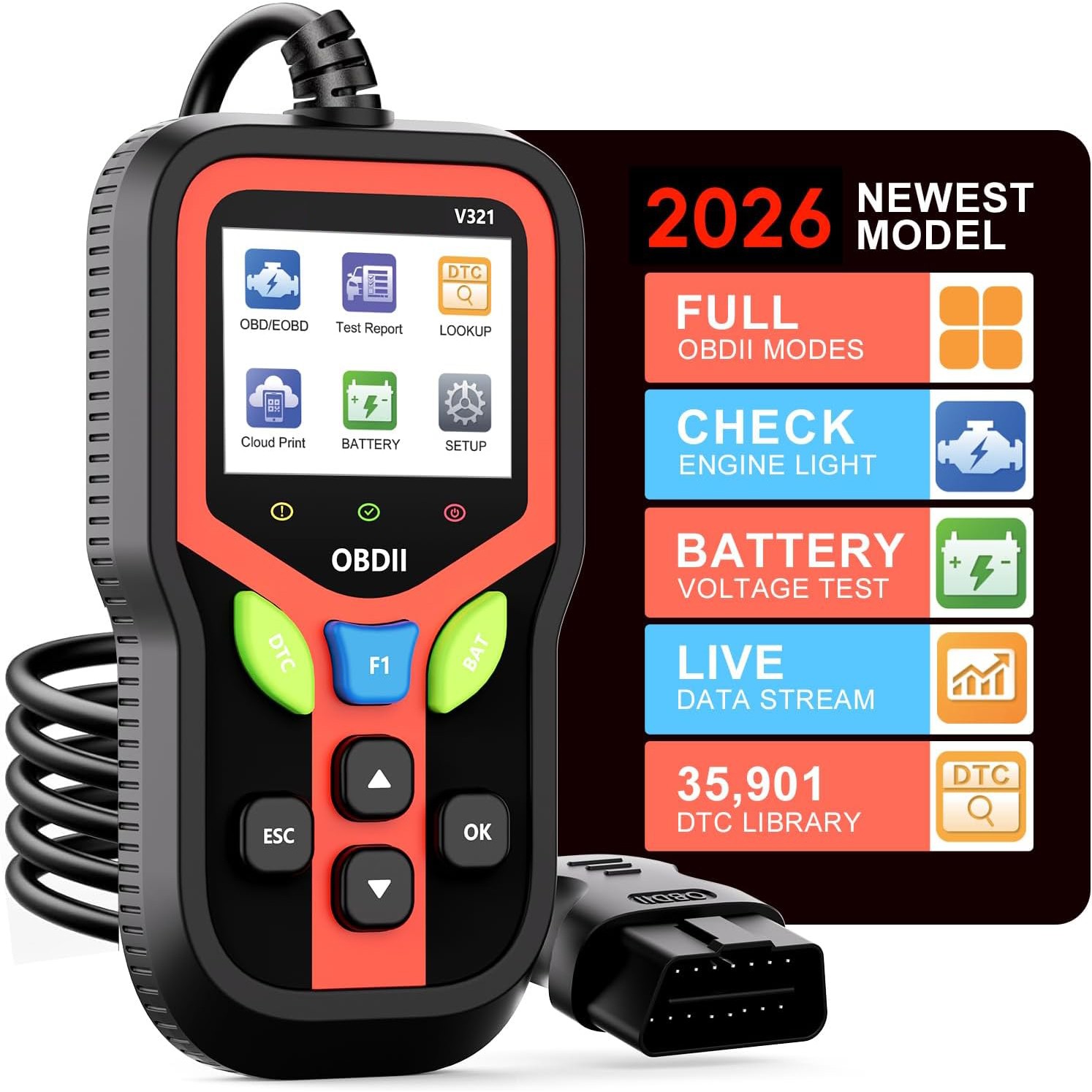 Car OBD2 Scanner Diagnostic Tool Engine Fault Code Reader Clear Battery Tester