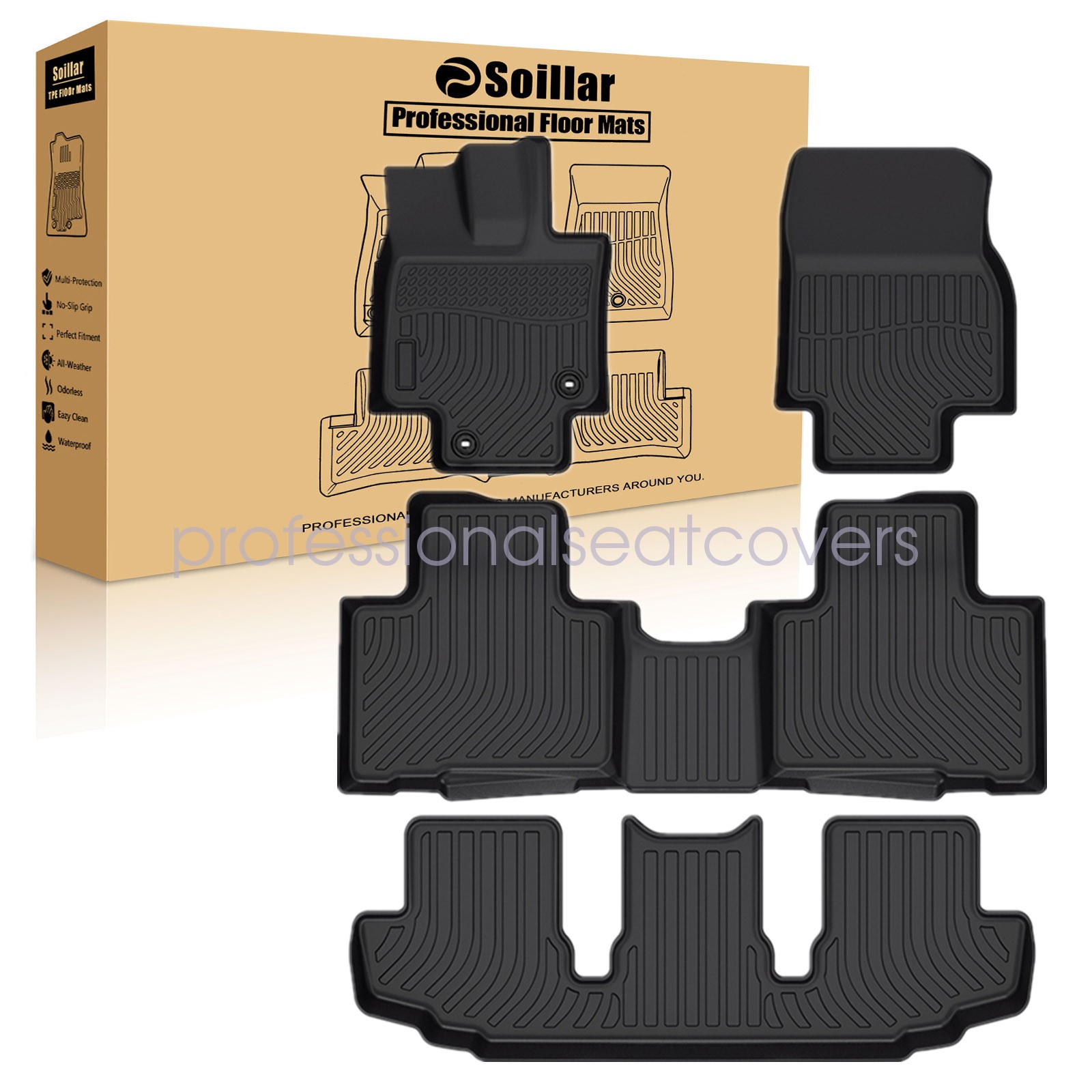 For 2020-2025 Toyota Highlander TPE Floor Mats Liner 4PCS New 3D Front & Rear