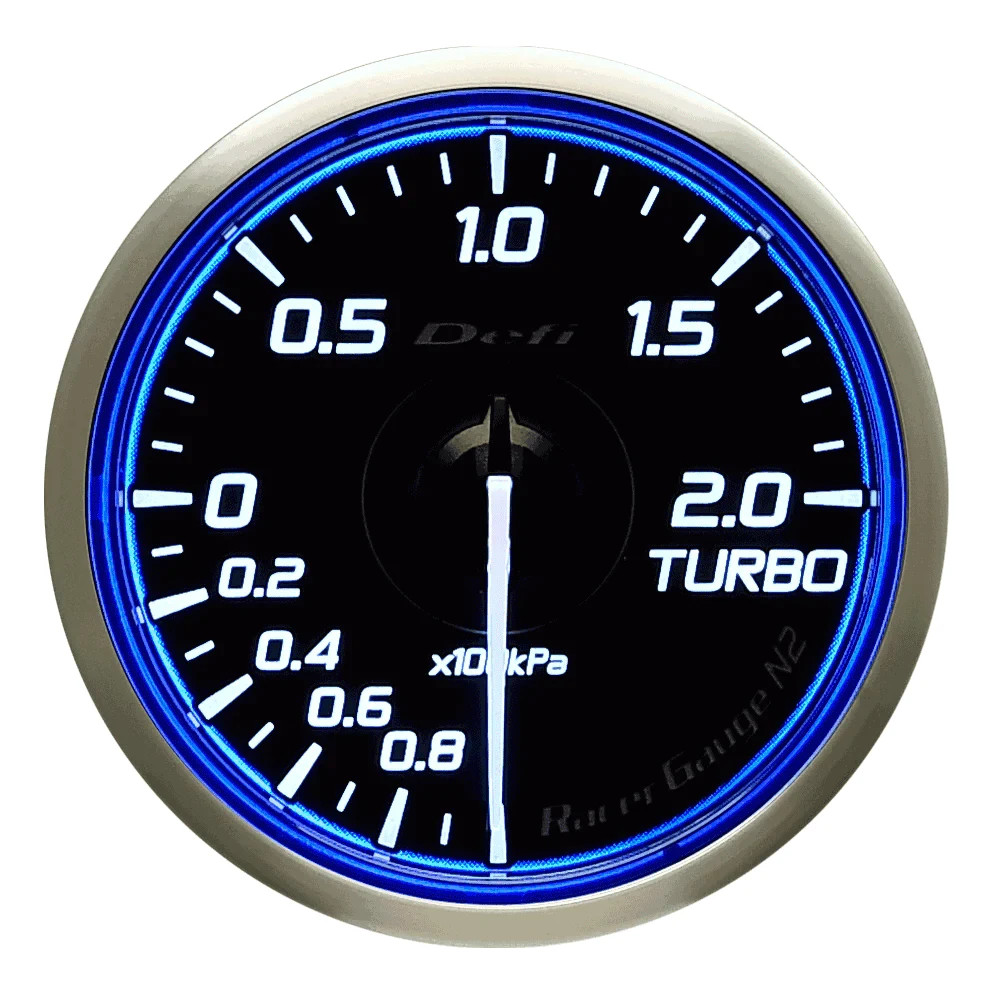 Defi Racer Gauges N2 —- 60mm BLUE Boost Gauge (metric) 200KPA Defi DF16601