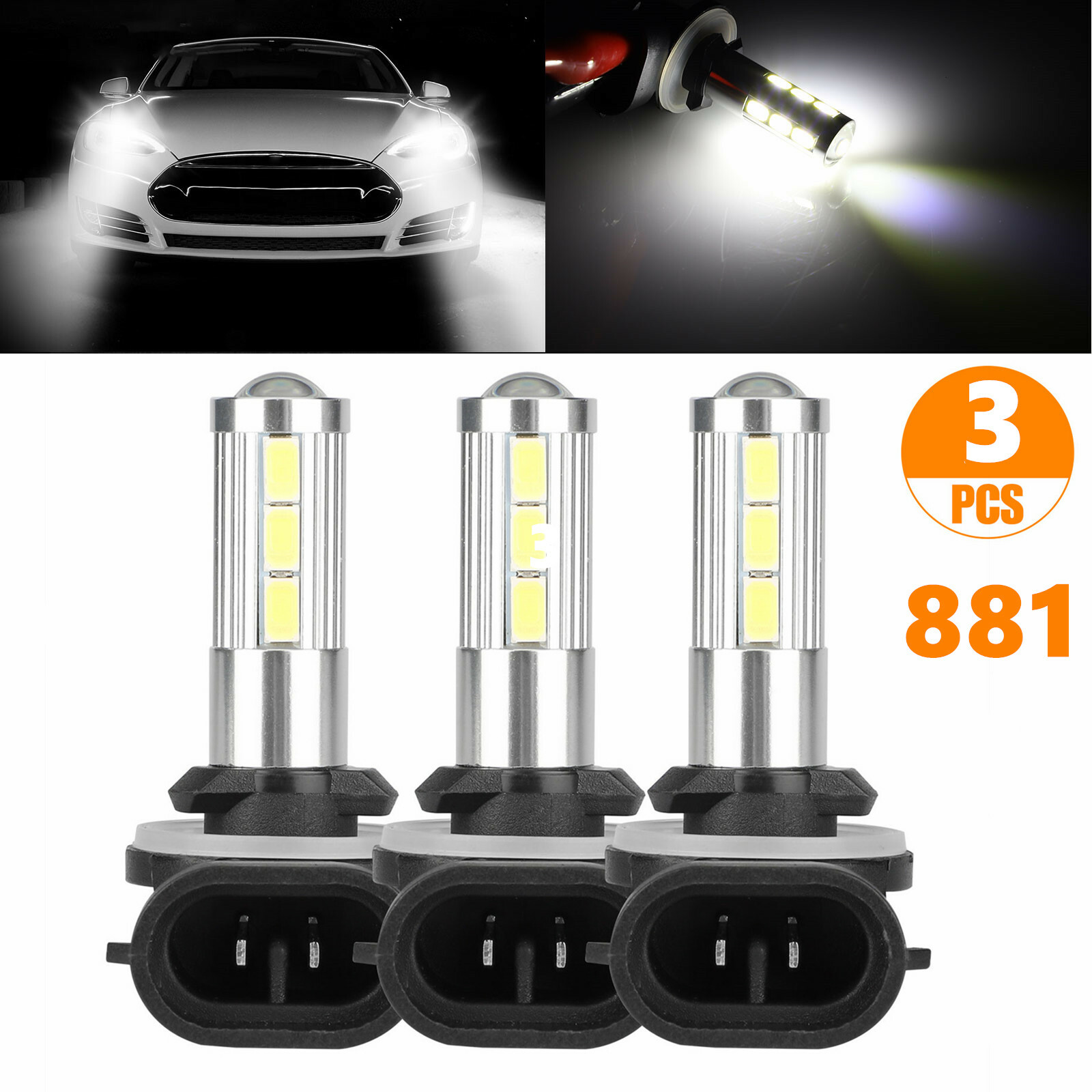 3x 881 LED Fog Driving DRL Light Bulbs 881L 881X 889 894 896 6000K Super White