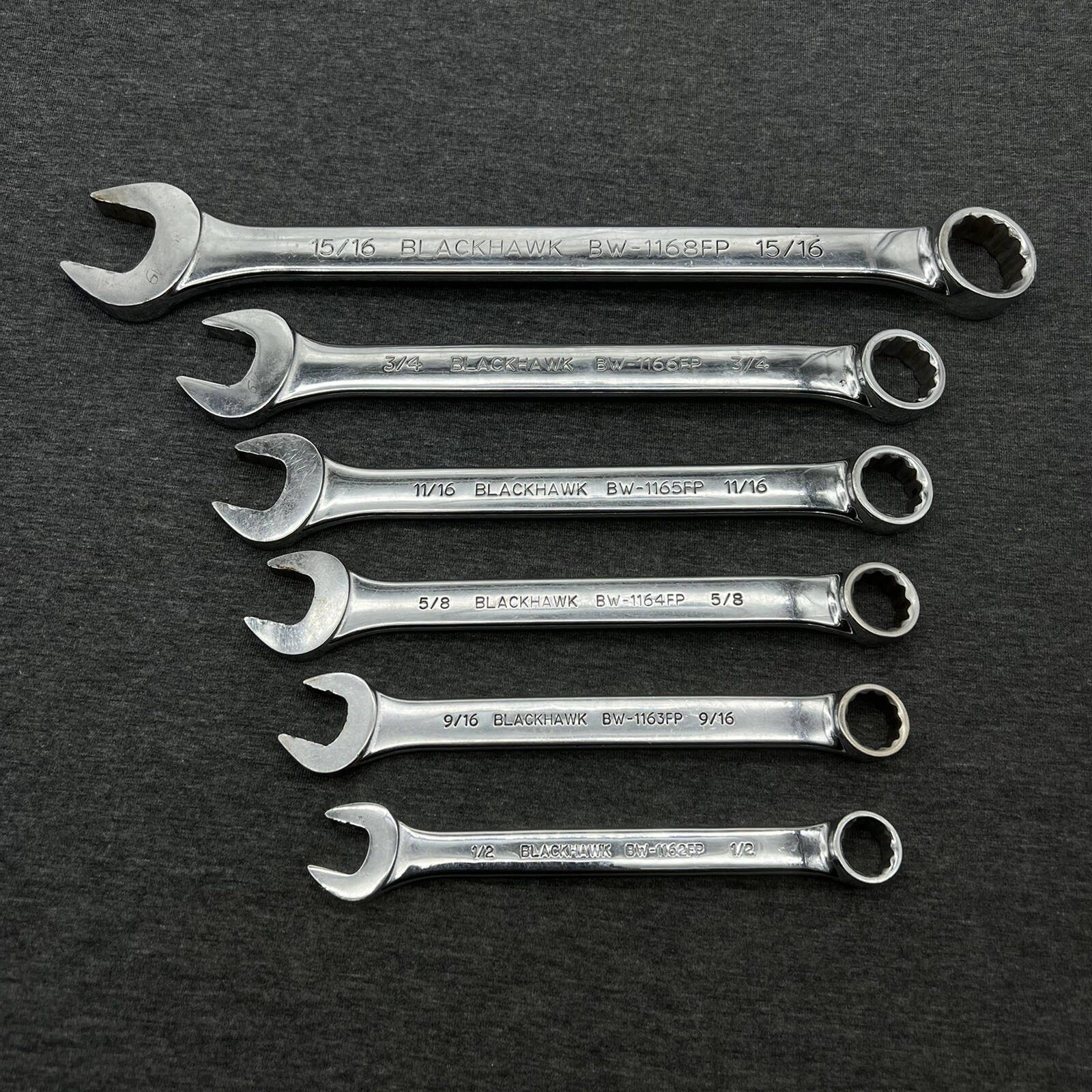 Blackhawk 6pc SAE Combination Wrenches 12pt 1/2,9/16,5/8,11/16,3/4,15/16 USA