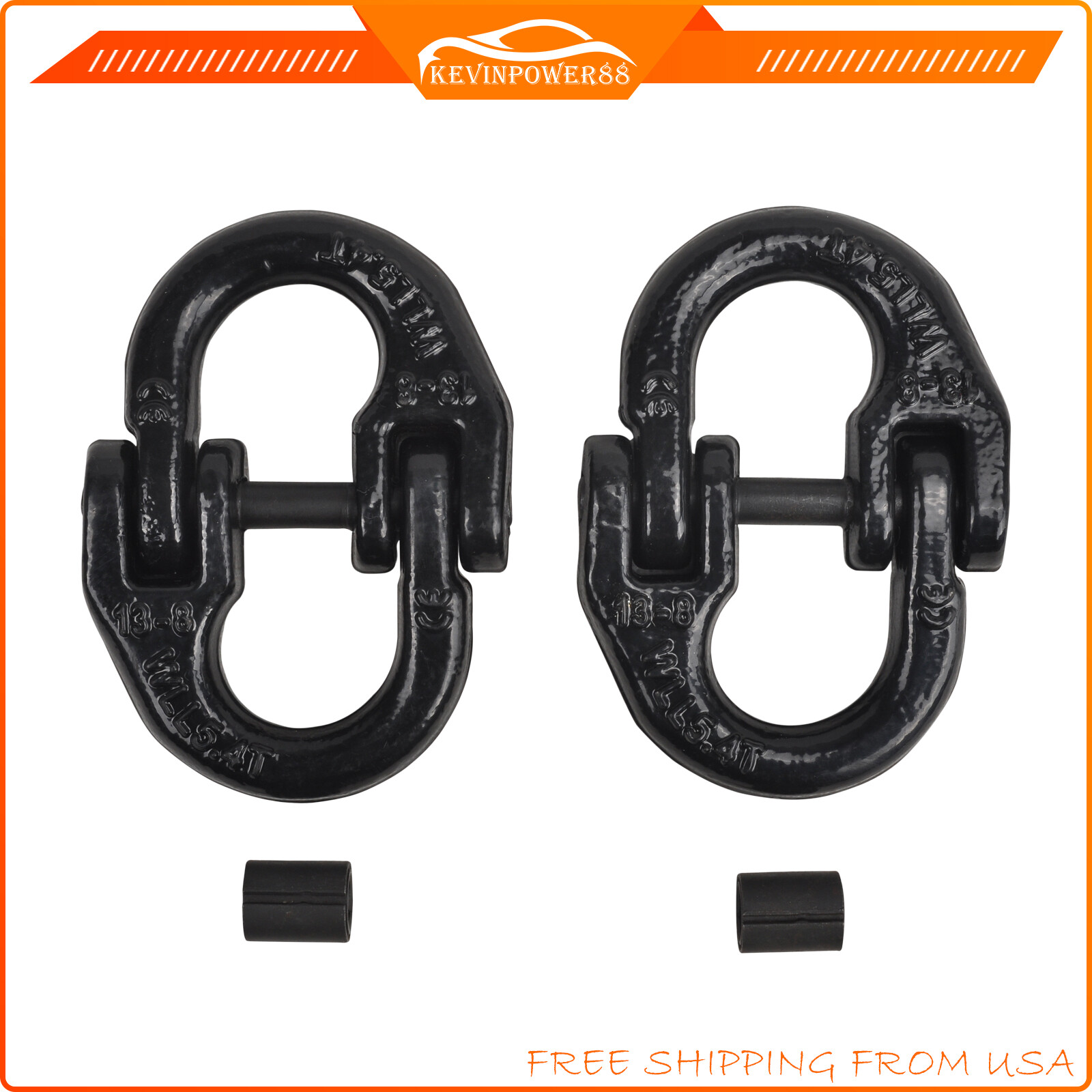 2x Black 1/2″ Tow Hitch Chain Coupling Link G80 grade 80 Hammer Lock Connector