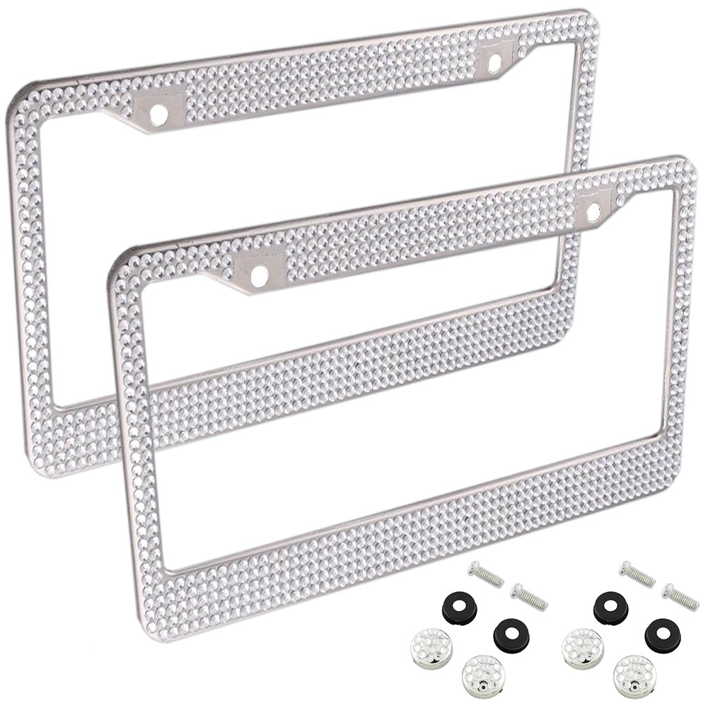 License Plate Frames Crystal Rhinestone Shiny Bling Diamond Chrome 2 Front/Rear