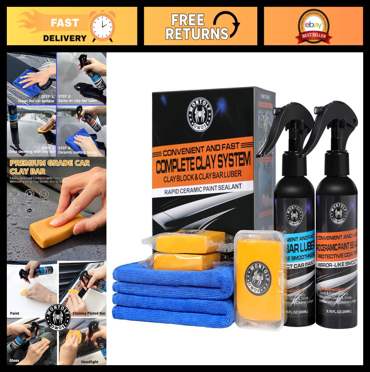 Heavy Duty Car Clay Bar Kit with Synthetic Lubricant & Ceramic Coating Spray – U