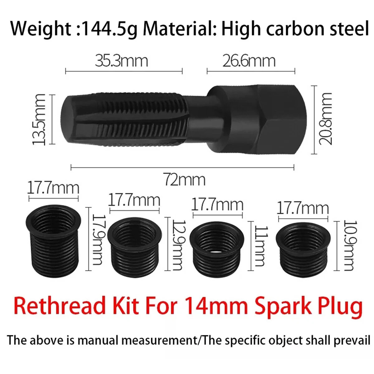 14mm Spark Plug Rethread Thread Repair Kit Helicoil Reamer Tap Tool w/ 4 Inserts