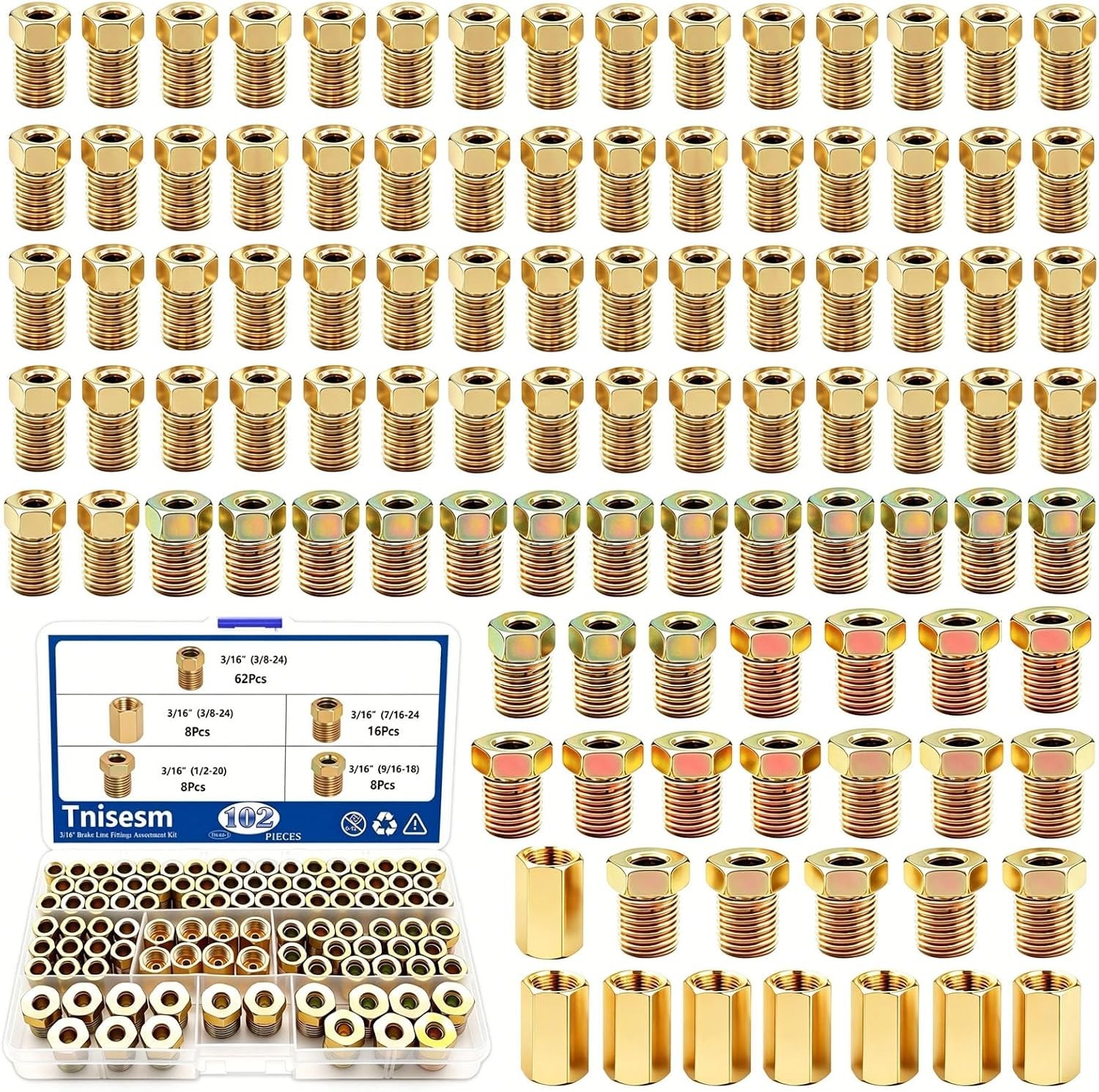 Tnisesm 102Pcs 3/16″ & 1/4″ Brake Line Fittings Assortment 102PCS-3/16“&1/4”