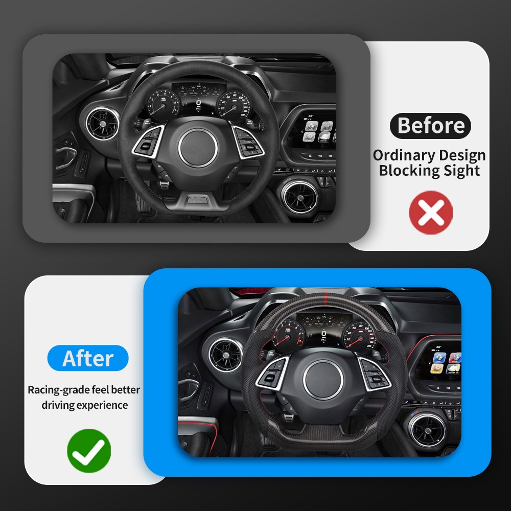 Real Carbon Fiber Sport Steering Wheel for Chevrolet Camaro 2016-2024 NO Heated