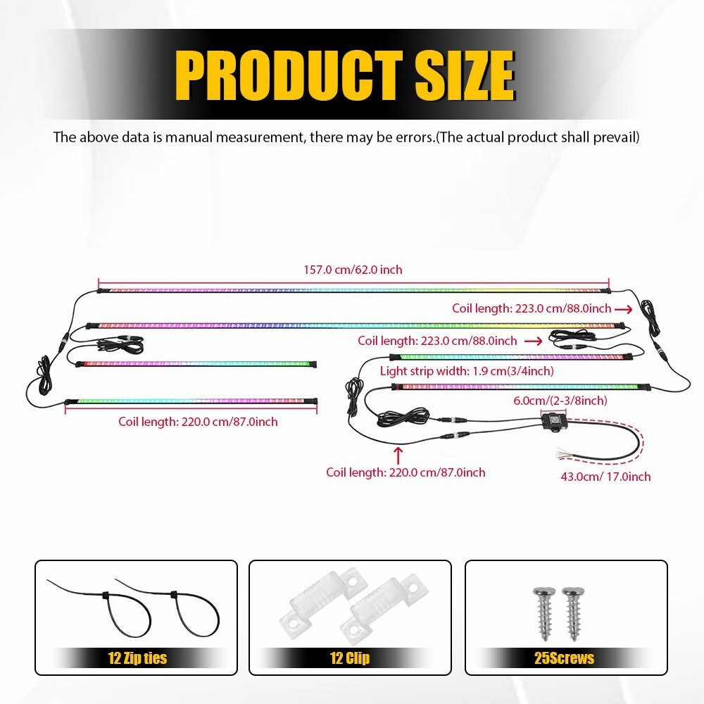 6-60 Double Row LED RGB Dream Lights Strips Neon Underglow Lamps APP Remote IP68