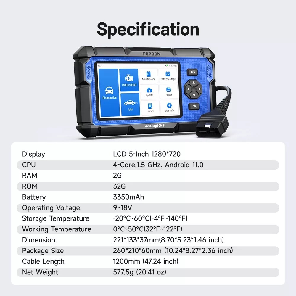TOPDON AD600S ABS Bleeding Injector Coding Complete OBDII Inspection Device