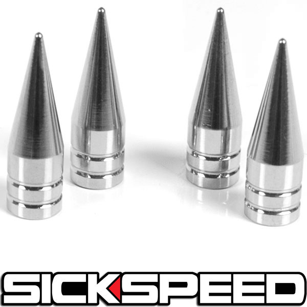 4 CHROME LONG SPIKED VALVE STEM CAPS W METAL THREAD KIT/SET RIMS/WHEELS Q1