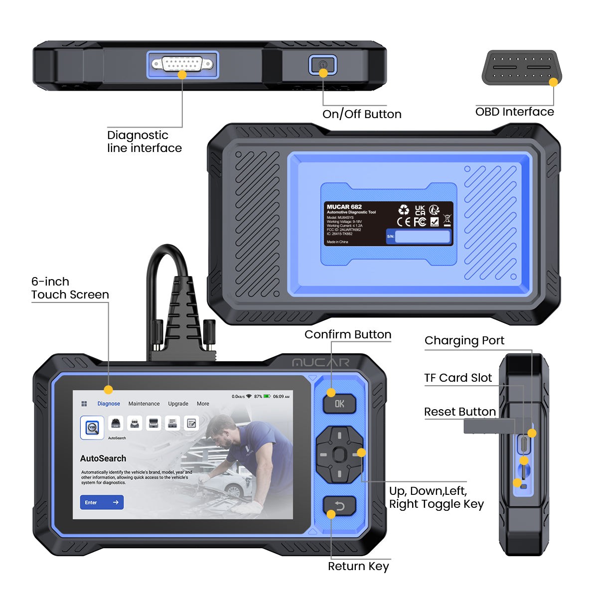 MUCAR 632 OBD2 Scanner Engine ABS SRS SAS AT TPMS EPB Diagnostic Tool 12+Service