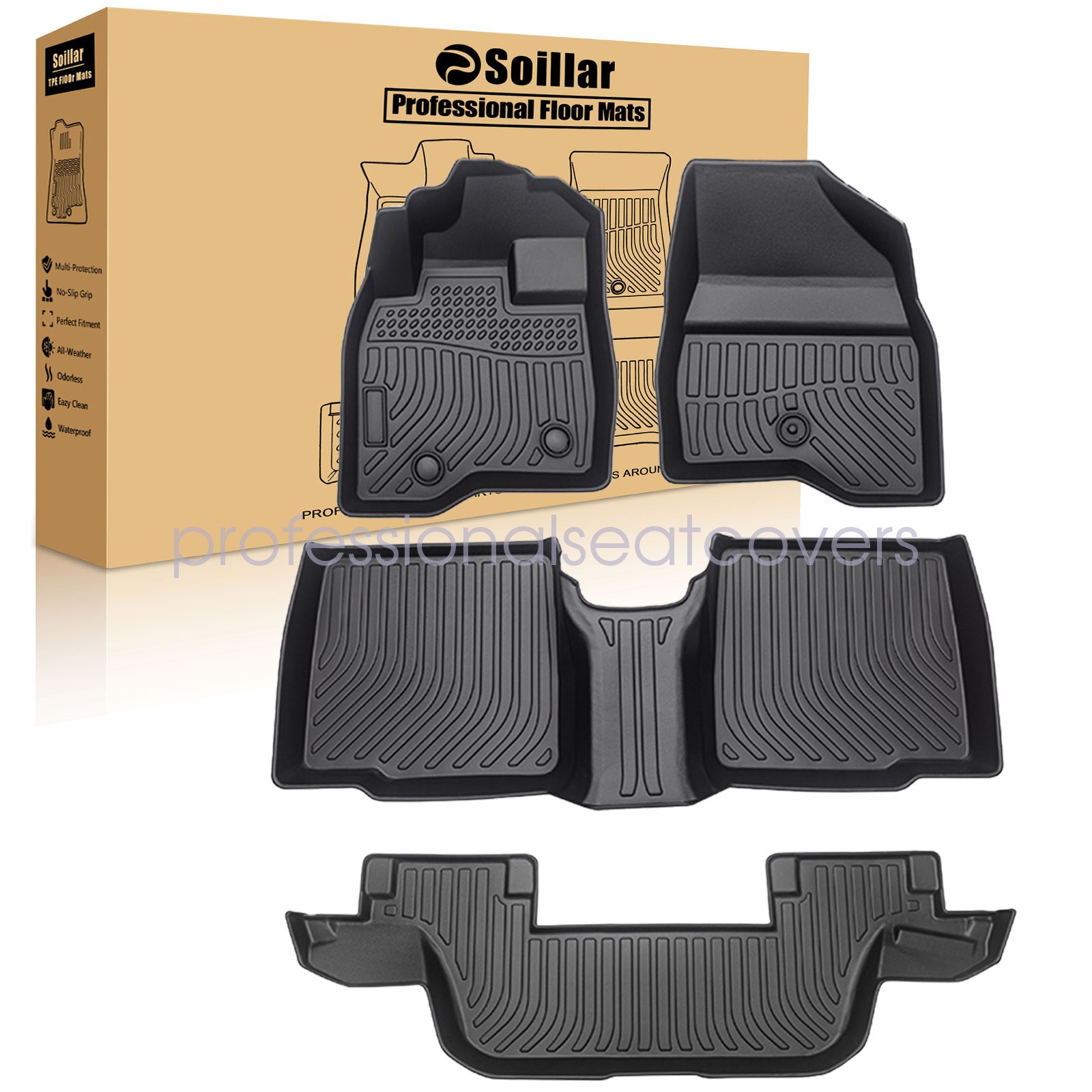 TPE 3D Floor Mats Liners Set Black For 2015 2016 2017 2018 2019 Ford Explorer