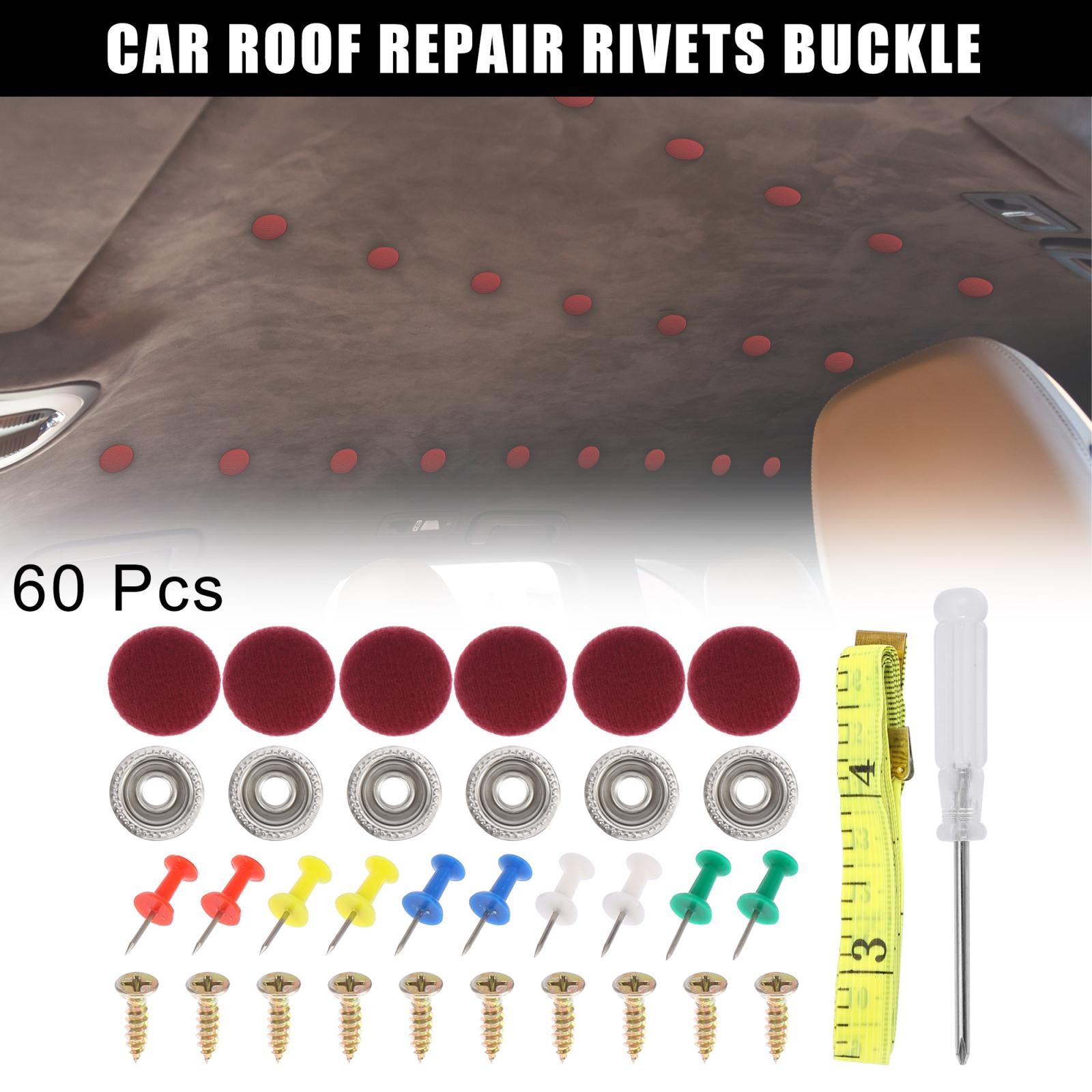 60pcs Car Roof Repair Rivets Button Buckle for Ceiling Fixing Lint Wine Red