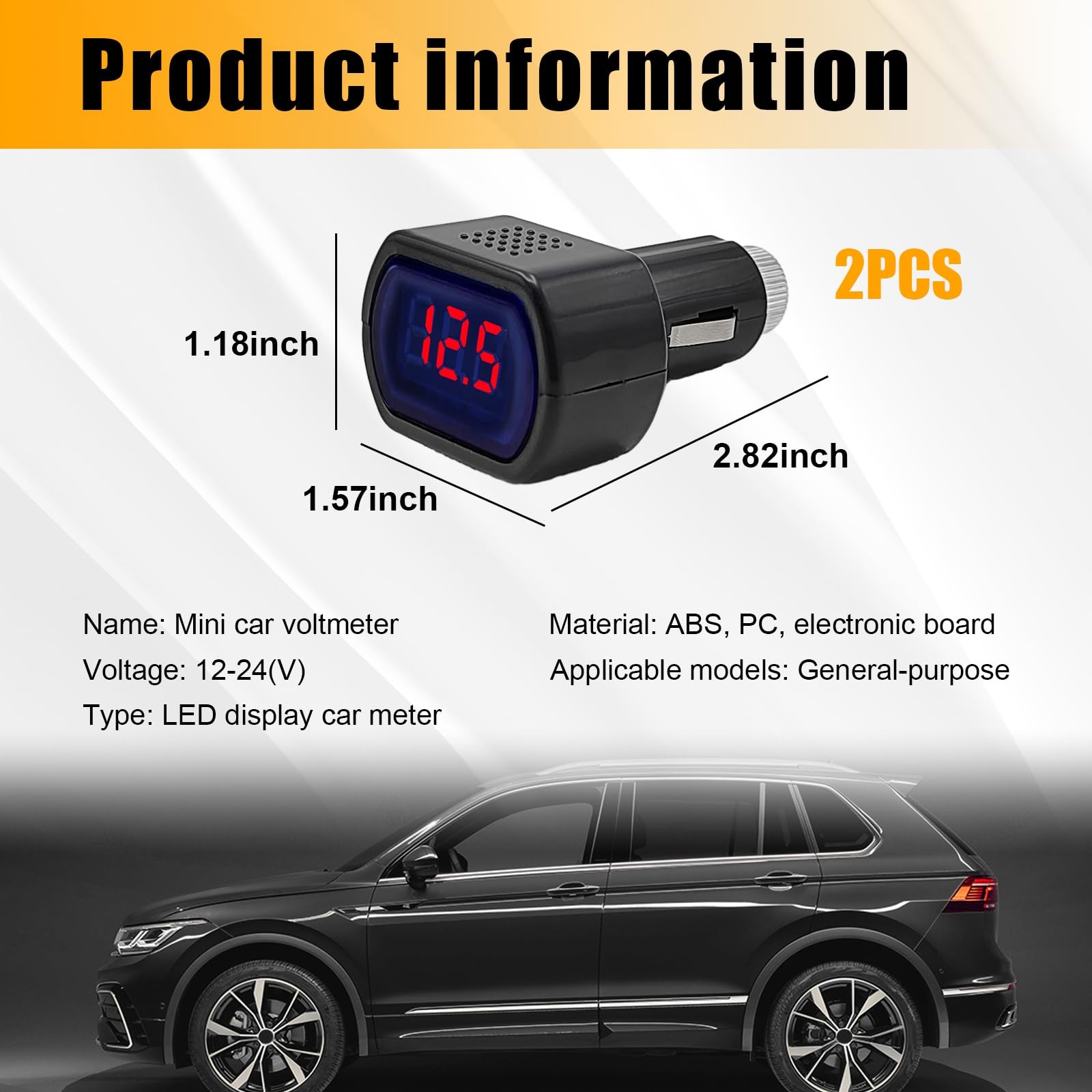 Suvnie 2 PCS Car LED Cigarette Lighter Voltmeter, DC 12V 24V Battery 2