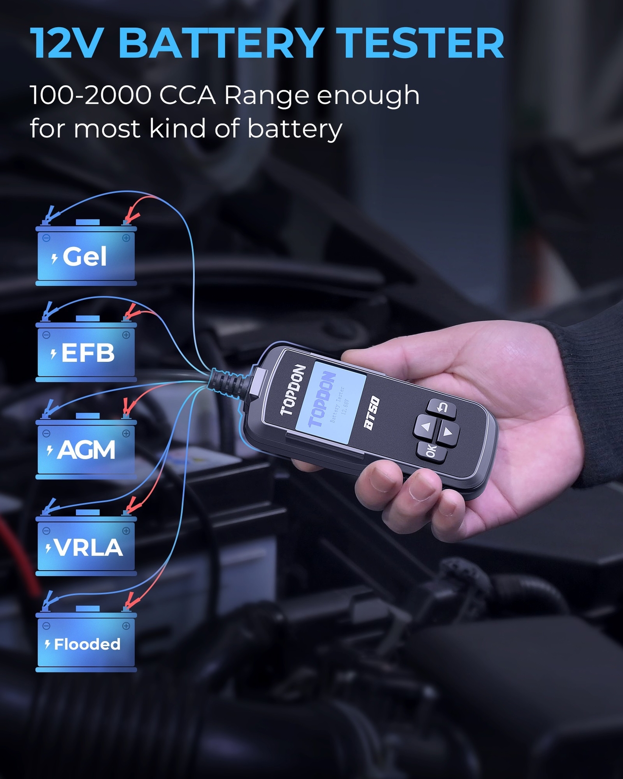 TOPDON BT50 12V Car Battery Tester Battery Load Tester Unlock Cranking Test