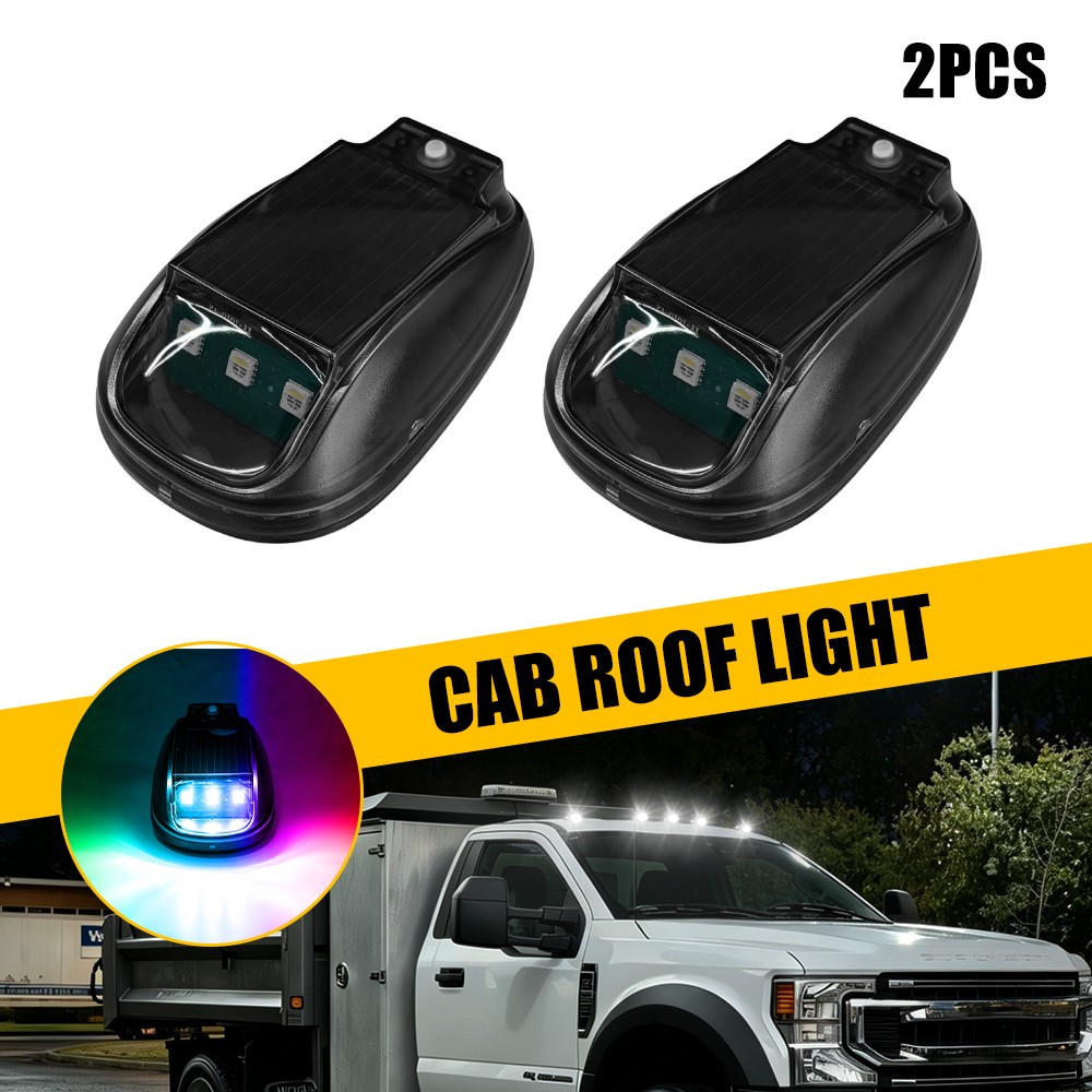 2X Solar Powered Wireless RGB LED Cab Marker Light & Remote For Trailer Boats RV