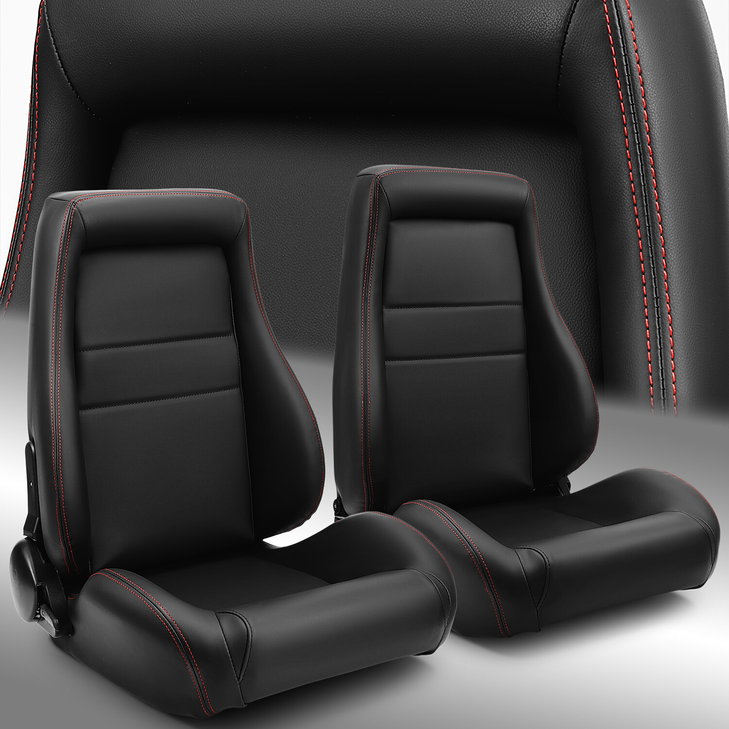 Universal 1 Pair Black OBS Style Seats Reclinable PVC Leather Car Seats