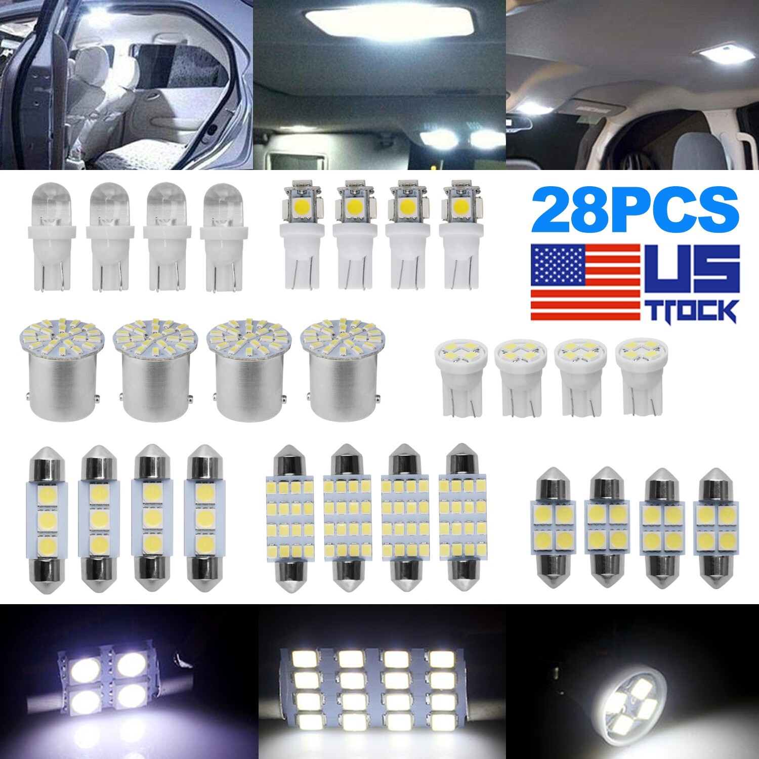 For Kia 28PCS Car Interior Combo LED Map Dome Trunk License Plate Light Bulbs