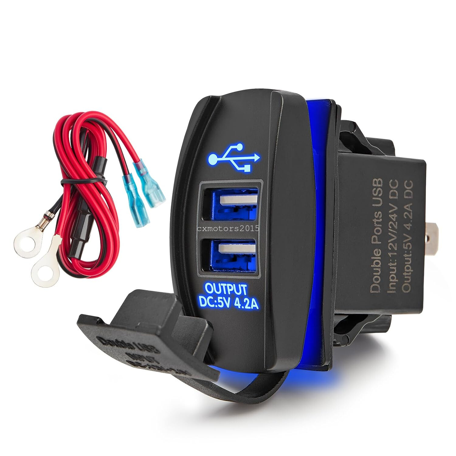 Dual USB Rocker Switch 4.2A Quick Charger Blue LED for Polaris RZR 800 900 1000