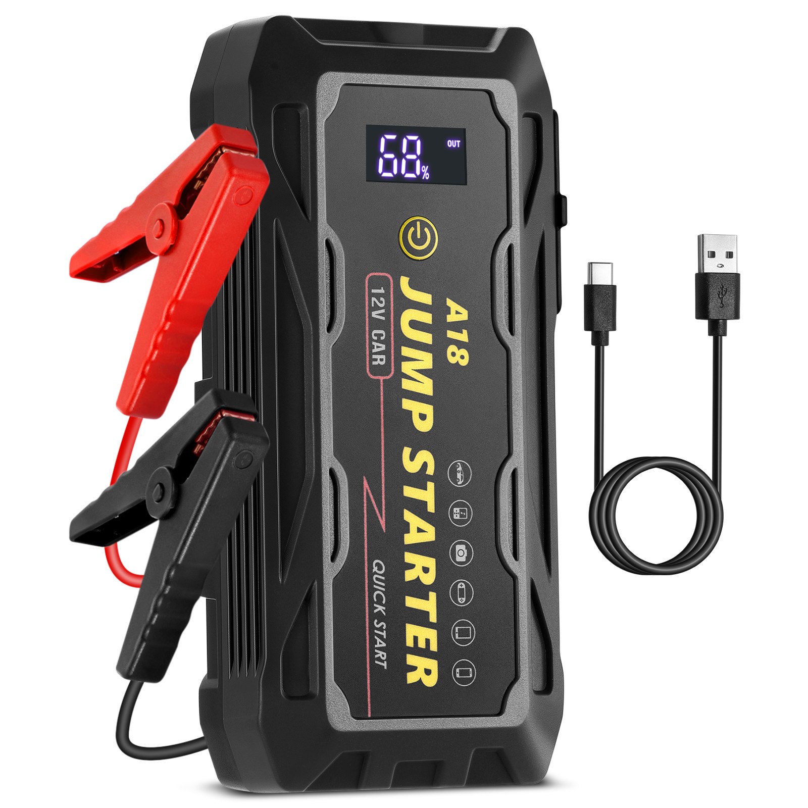2000A Peak Current Car Battery Starter with Multi-Device Charging Capability