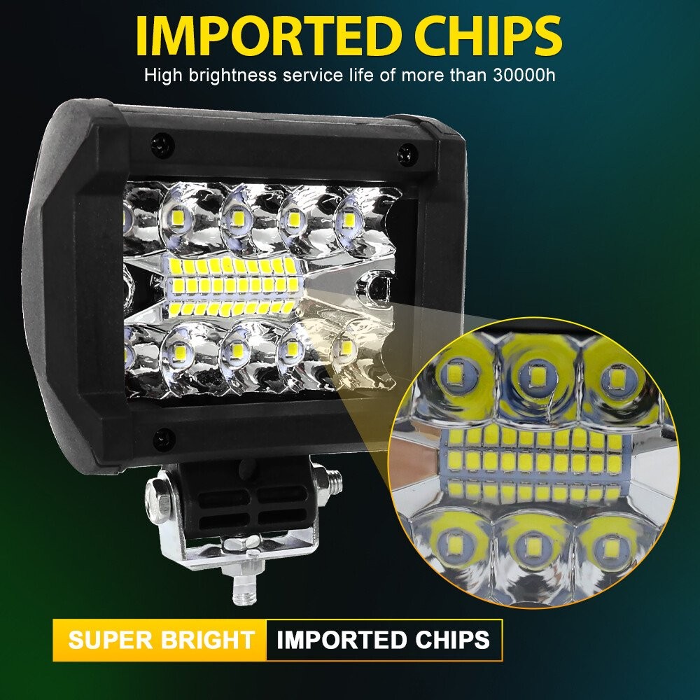 2PCS 4″Inch 12V LED Work Light Bar Spot Flood Pods Driving Off-Road Tractor 4WD