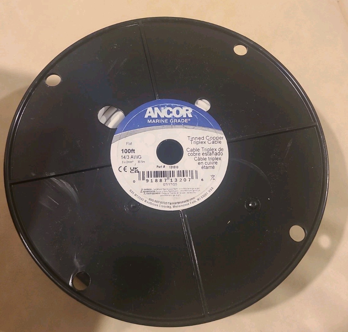 New Ancor 131510 Tinned Copper Triplex Cable, 14/3 AWG (3 × 2mm2), Flat – 100ft