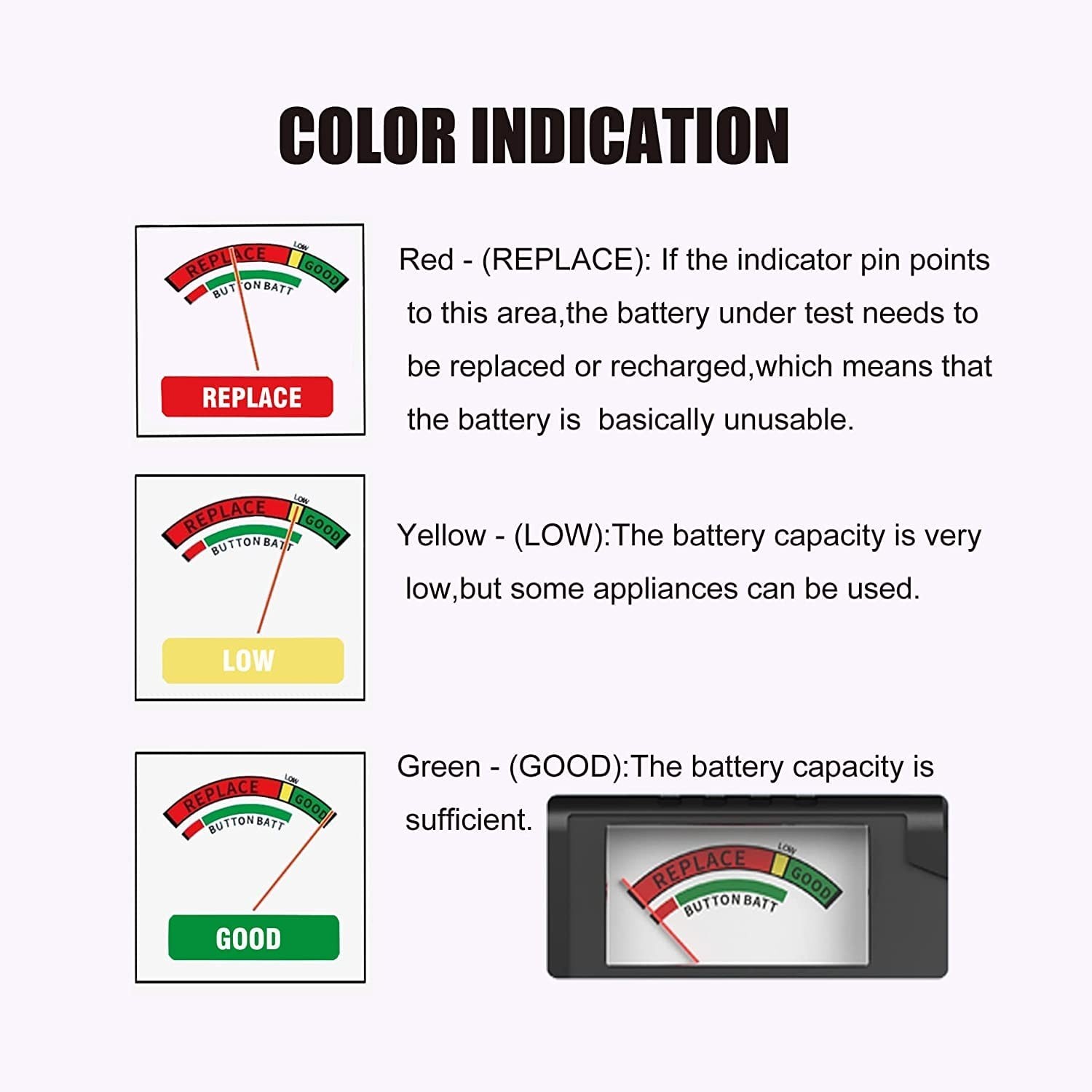 2Pcs Universal Battery Tester Checker for AA AAA C D 9V 1.5V Button Cell Batt…