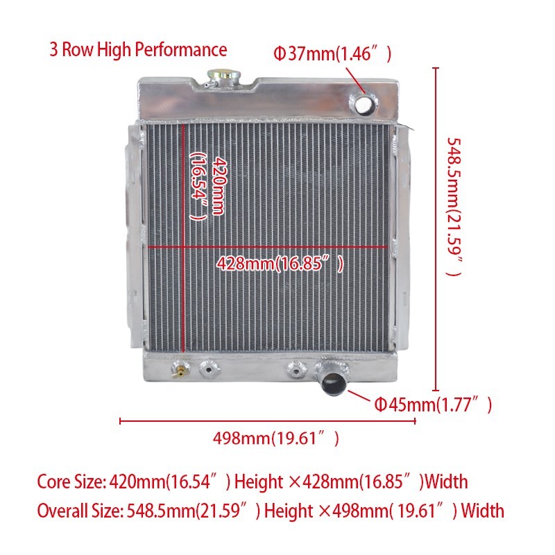 3Row Aluminum Radiator For 1964-66 Ford Mustang 60-65 Falcon/Ranchero/Comet AT