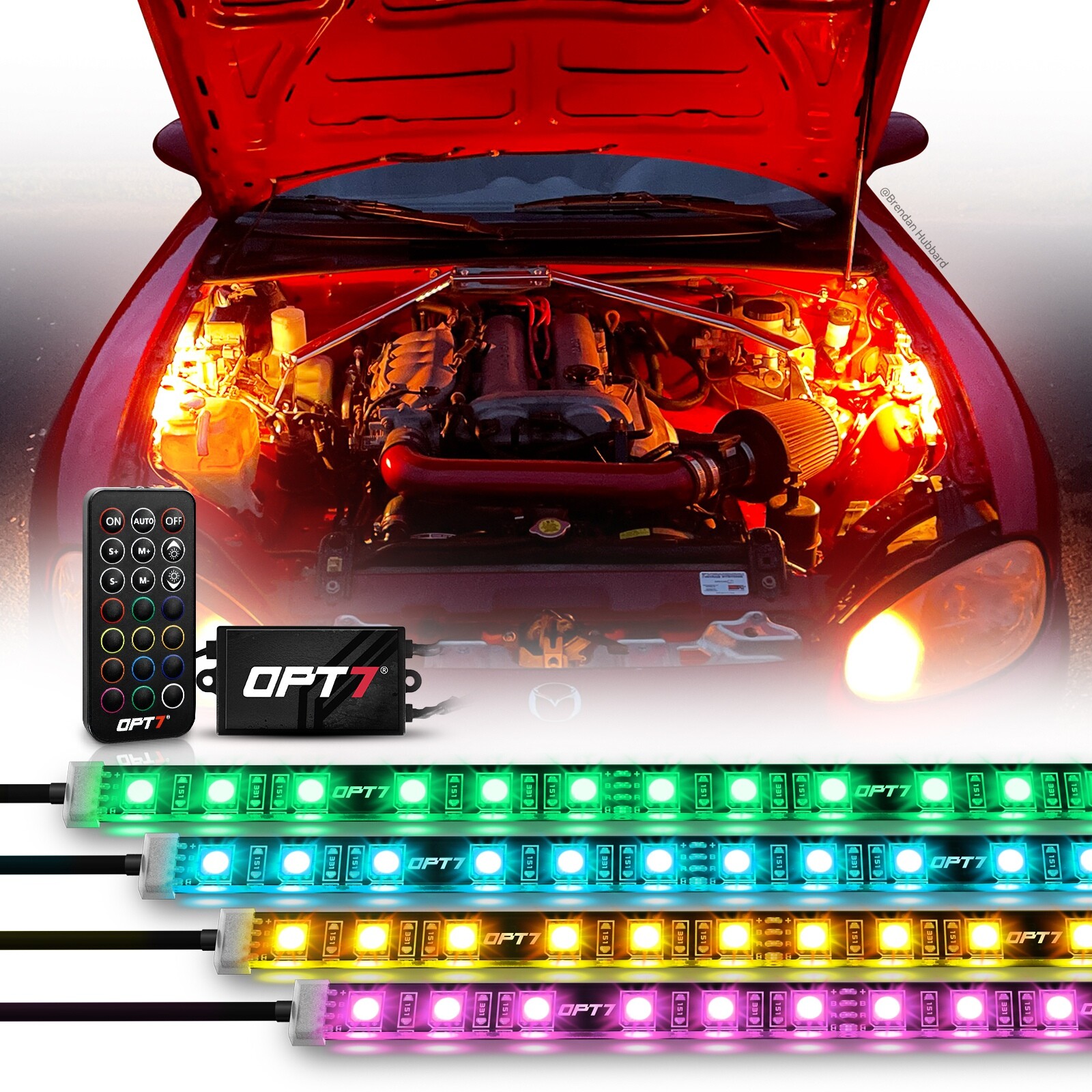 4PC Engine Bay RGB LED Lighting Kit w/ Wireless Remote for Truck Car OPT7 AURA