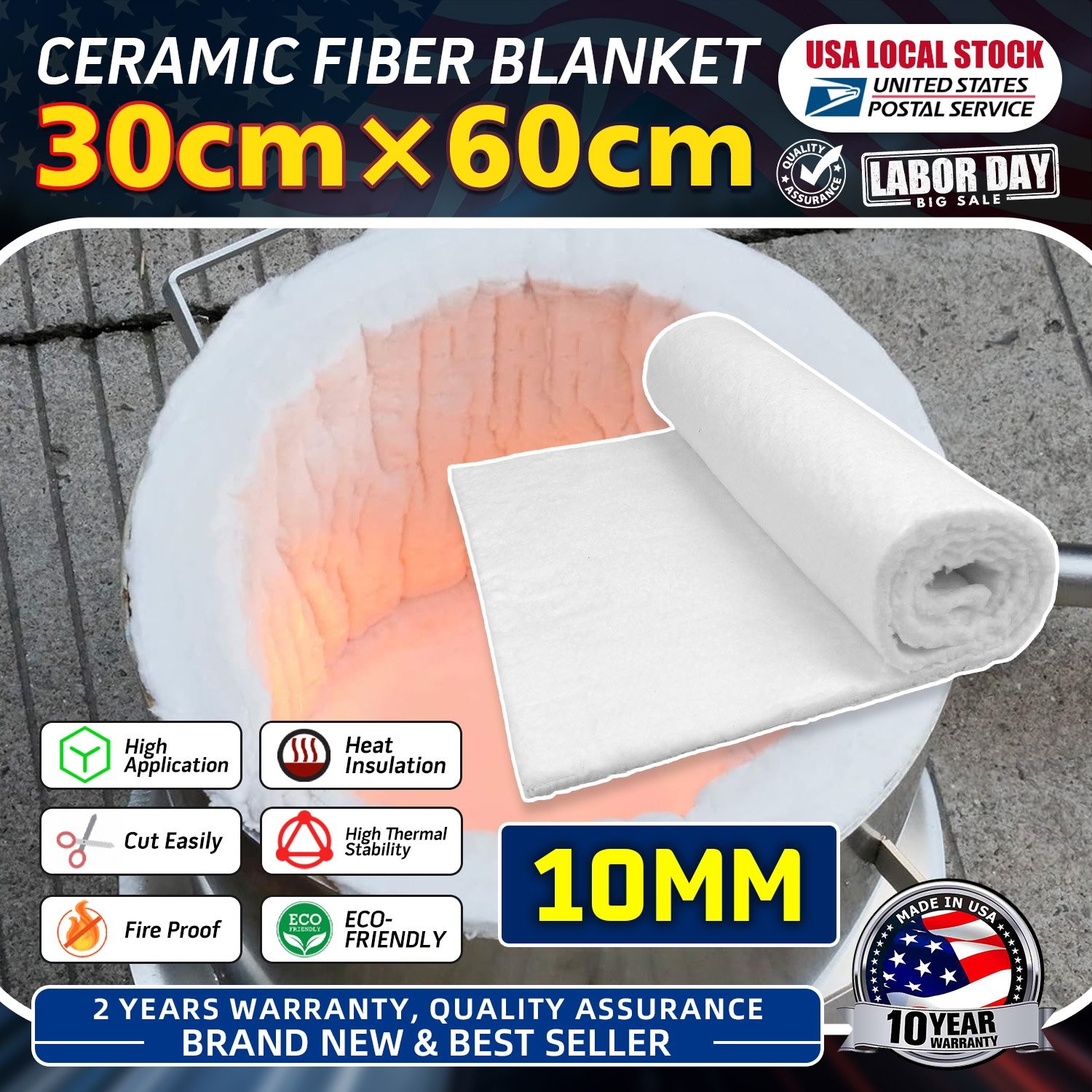 10mm Thick x 24″ x 12″ High Temperature Ceramic Fiber Blanket Automobile Protect