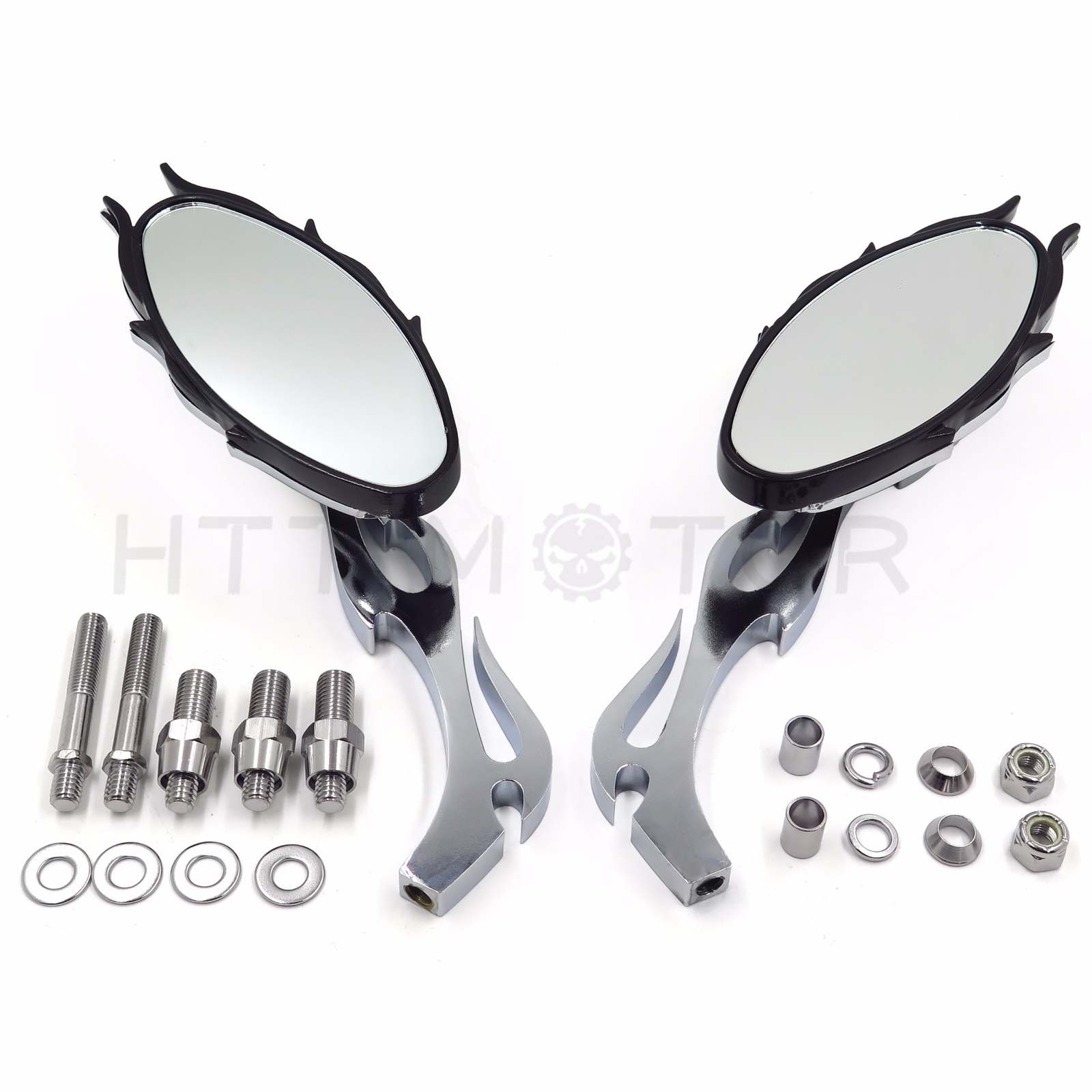 CHROME CNC FLAME MOTORCYCLE CRUISER CHOPPER CUSTOM REARVIEW SIDE MIRROR 8MM 10MM