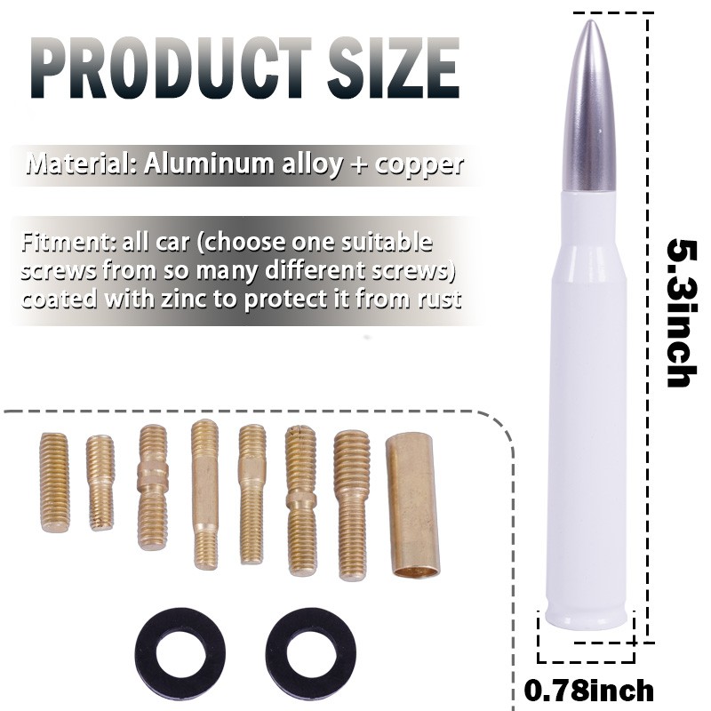 White and Silver Bullet Style Antenna Fits Dodge Ram Trucks Fits All Year Models