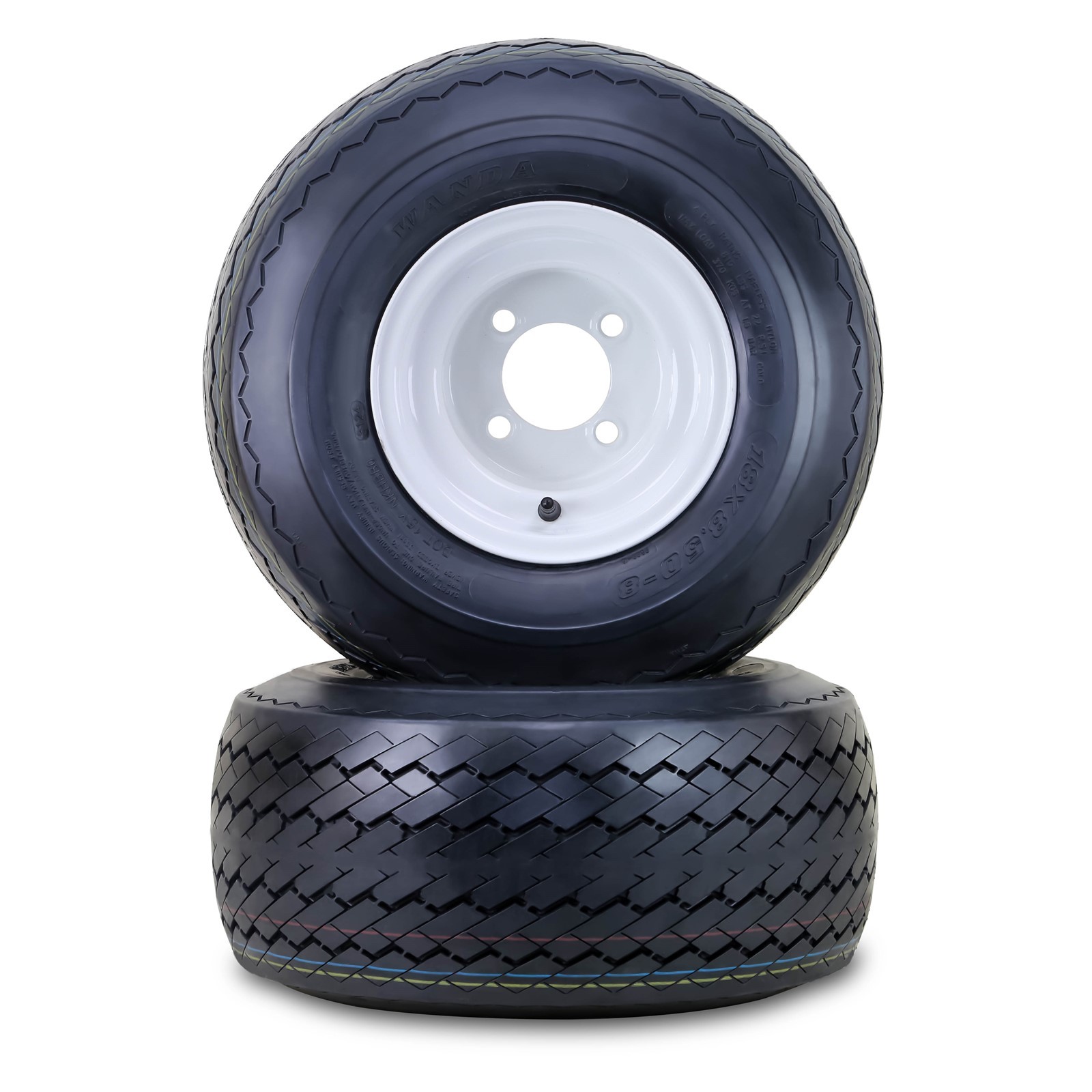 WANDA Golf Cart Tire & wheel 18X8.5-8 4-Ply with 4 Lugs on 4″ PCD White Rim,SET2