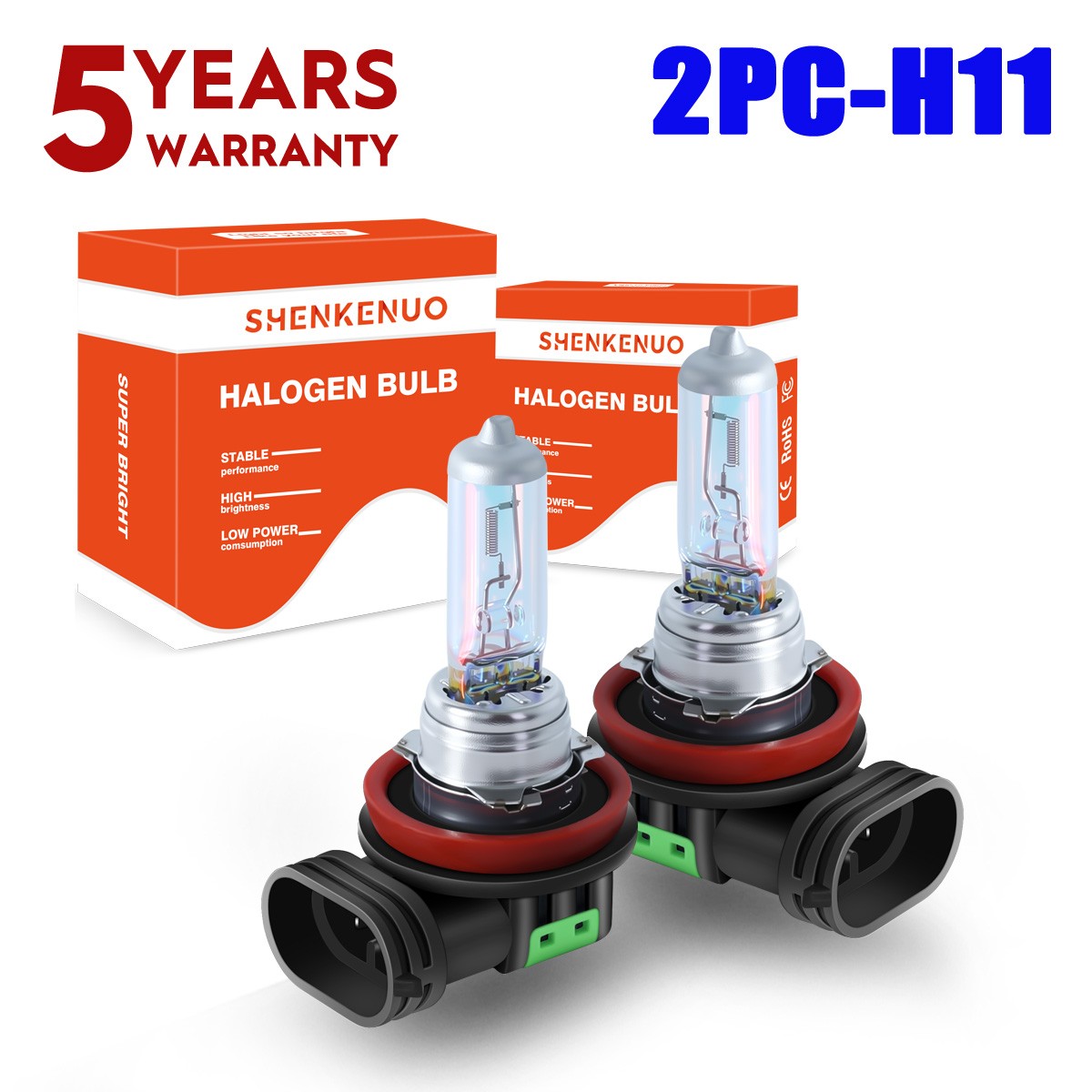 2X H11 Halogen Headlight Super Bright Bulbs Warm White High/Low Beam Replacement