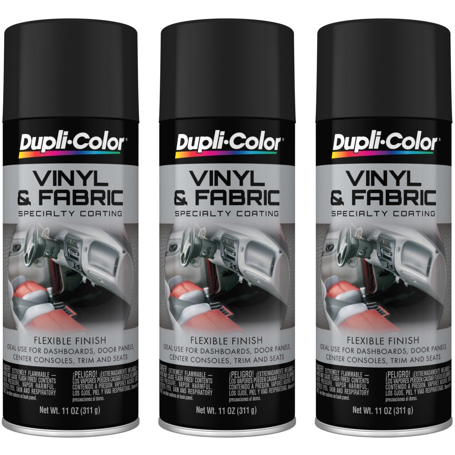 Duplicolor HVP106 Vinyl & Fabric Spray High Performance Flat Black 11Oz. 3 Pack