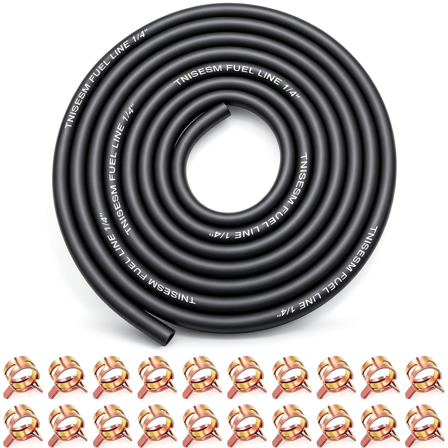 Tnisesm 1/4 Inch ID Fuel Line Hose 10 Feet + 1/4in – 10FT, 1/4in+20Pcs clamp
