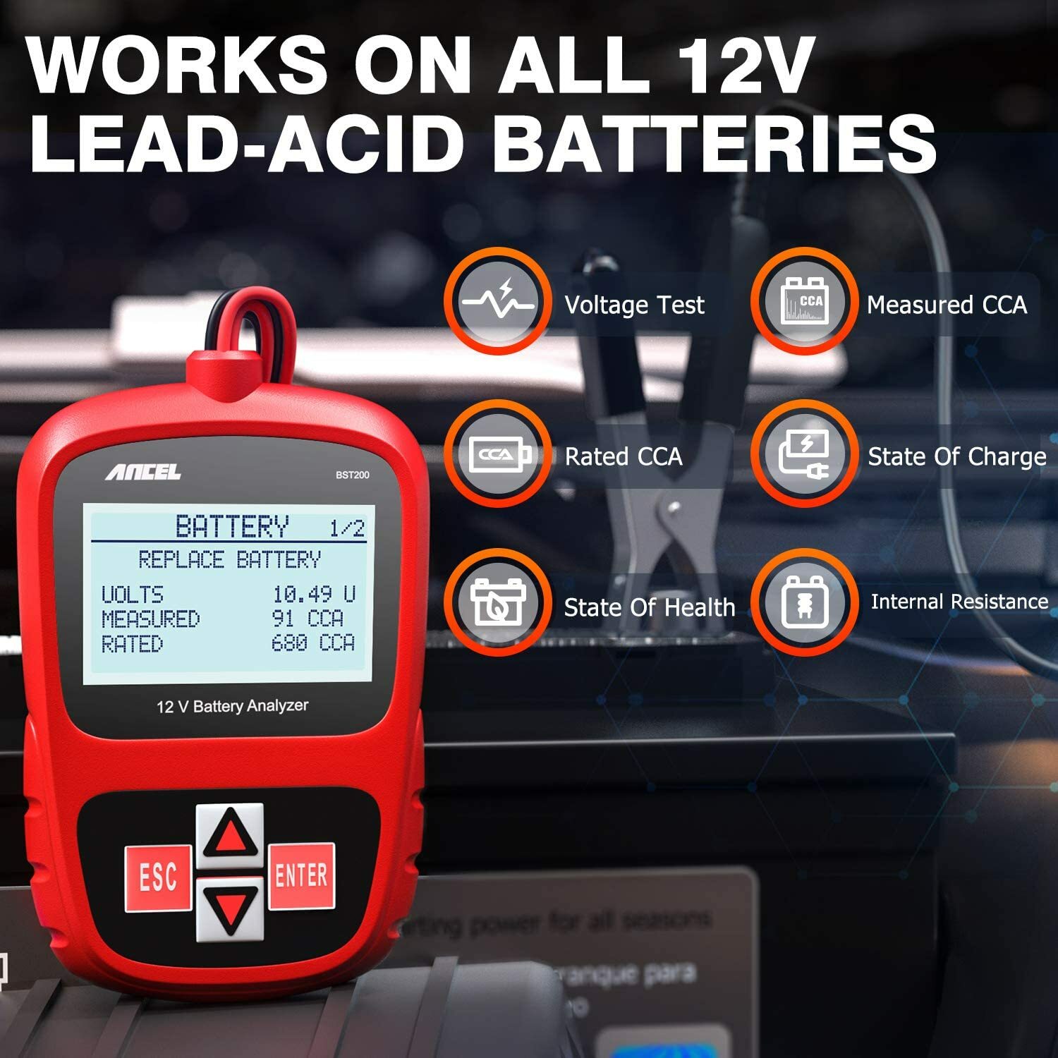 ANCEL BST200 Car Battery Tester Bad Cell Load Test Tool Digital Analyzer Tester
