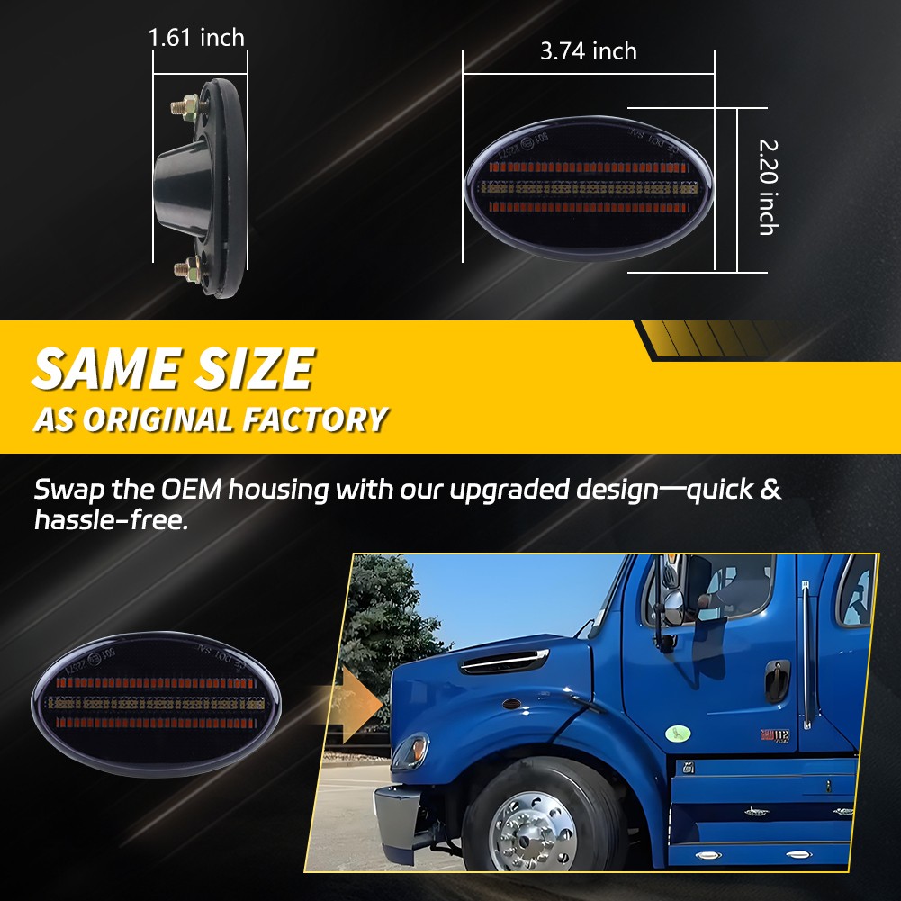Smoke LED Front Fender Hood Side Marker Signal Light For Freightliner M2 106 112