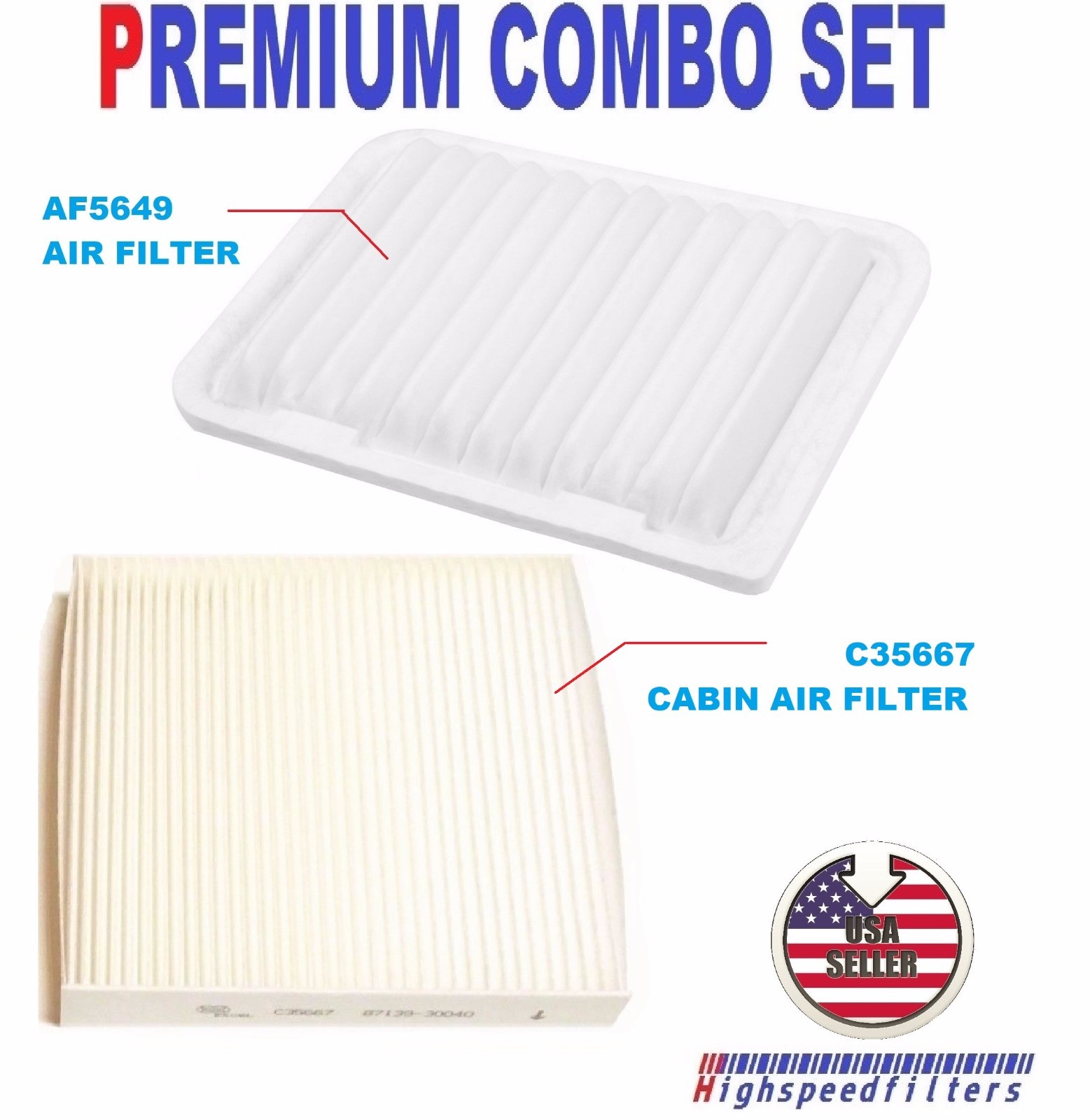 PREMIUM AIR FILTER + CABIN FILTER COMBO FOR 2007 – 2017 TOYOTA CAMRY 2.4L 2.5L