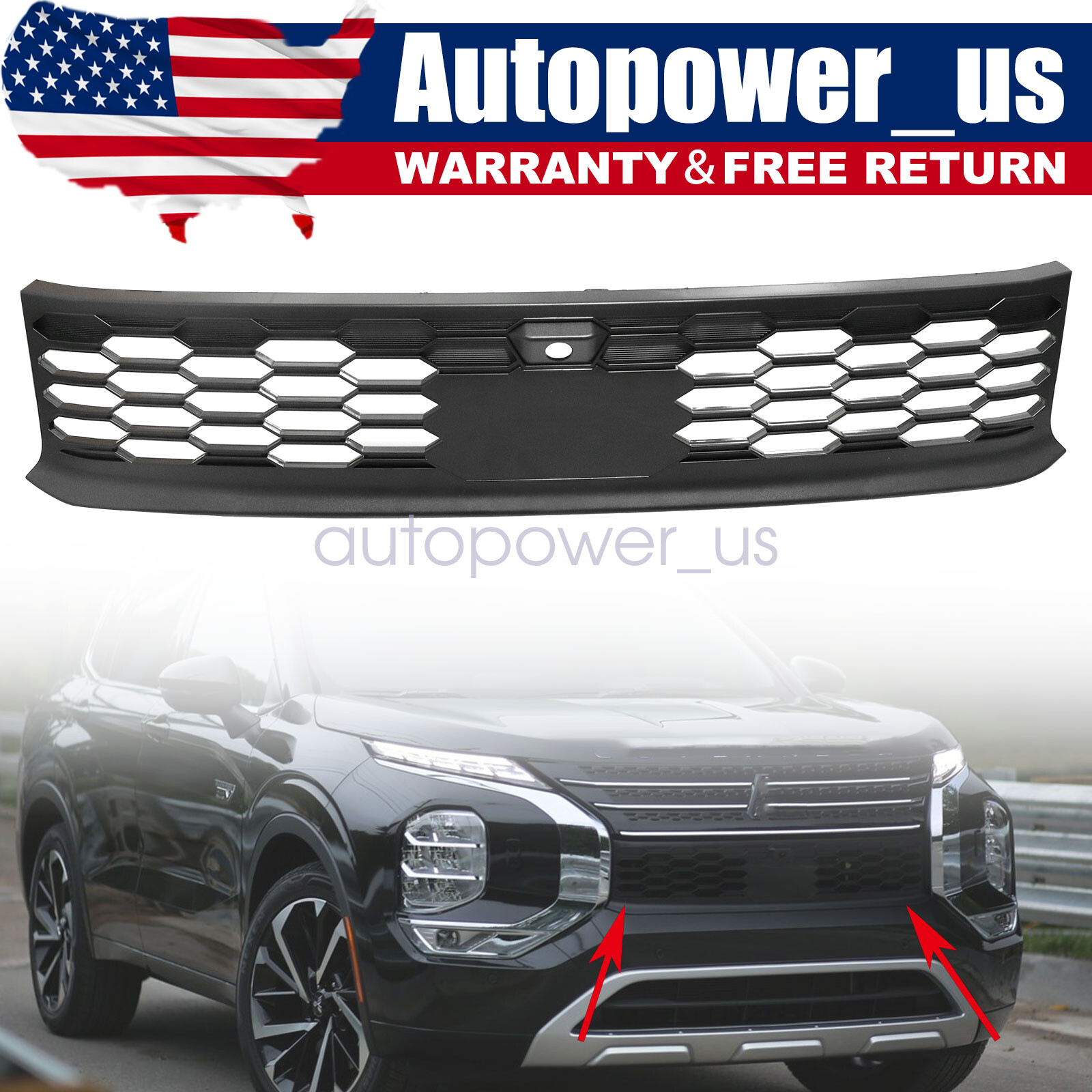 Fits For Mitsubishi Outlander 2022 2023 6405A351 Front Lower Grille Black US