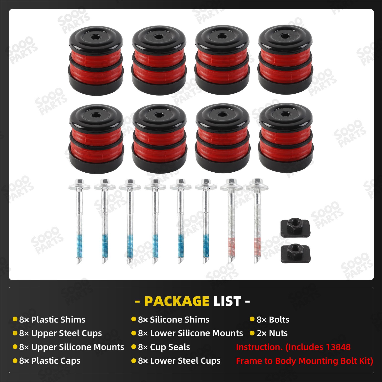 8PCS Silicone Body Mount Bushing Kit For Ford F250 F350 Crew Cab 2008-2016 13848