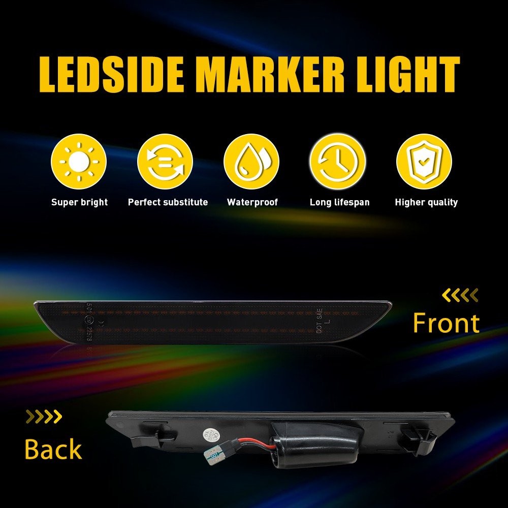 Smoked Lens Rear Side Marker White Lamps LED Lights for Ford Mustang 2015-2023