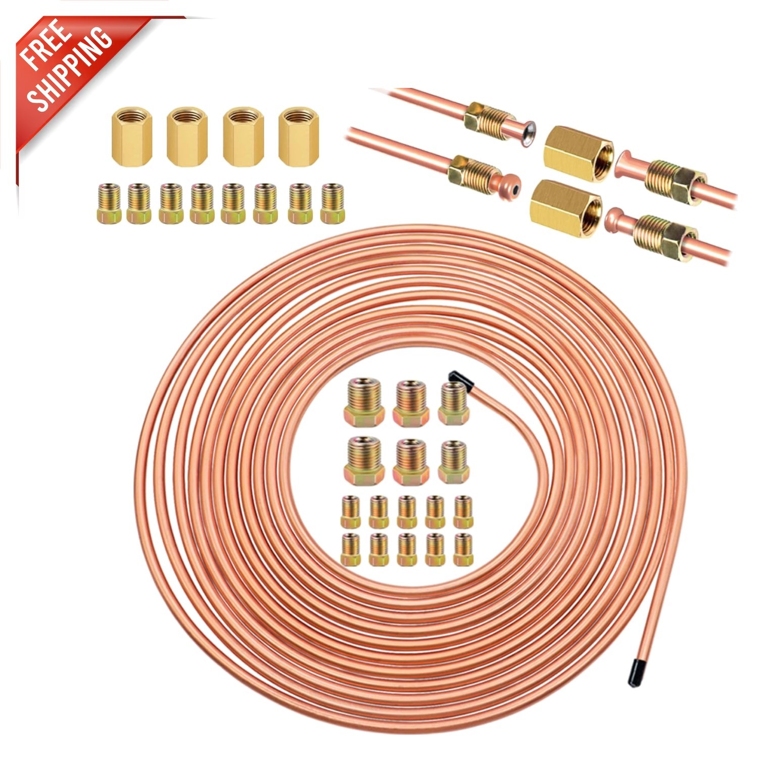 Upgrade Your Brake System: 3/16″ x 25 Ft Copper-Coated Tubing Kit with Fittings