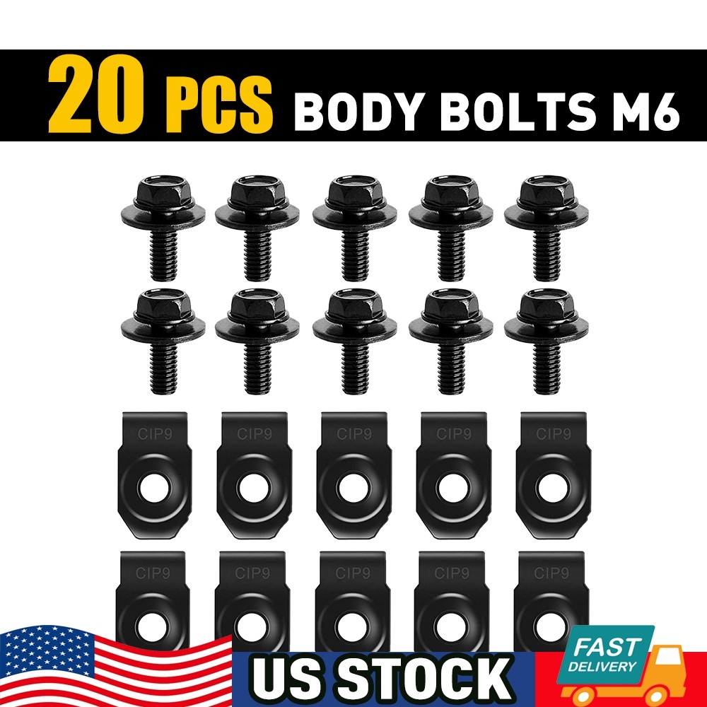 For GM Truck Body Bolts&U-nut Clips- M6-1.0 x 20mm- 10mm Hex- 20pcs (10ea)- #150