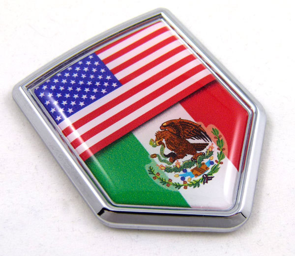 USA Mexico American Mexican Flag Car Chrome Emblem Decal Sticker with adhesive
