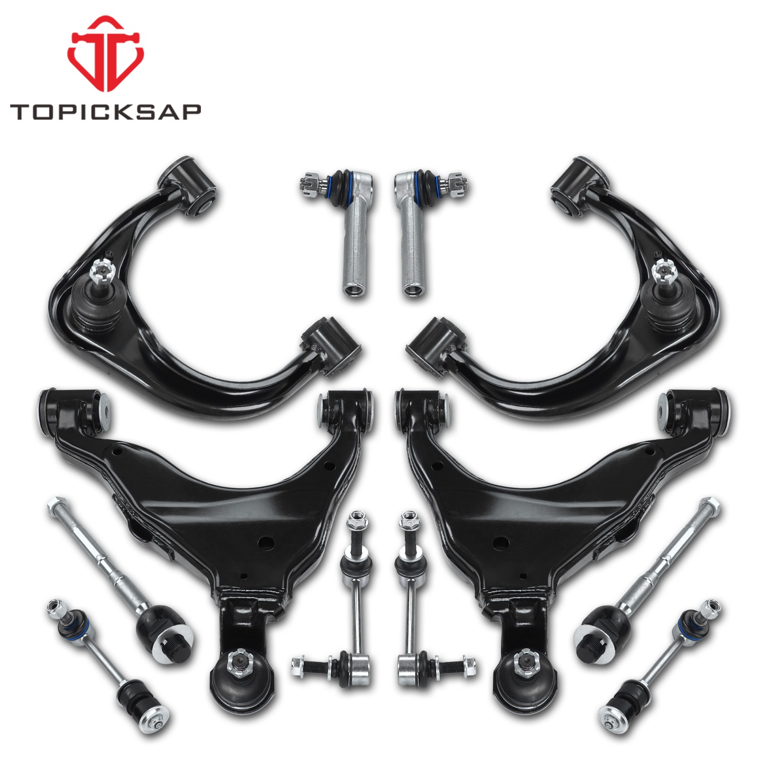 12 Pcs Front Upper Lower Control Arms Tie Rods Kit for 2003-2009 Toyota 4Runner